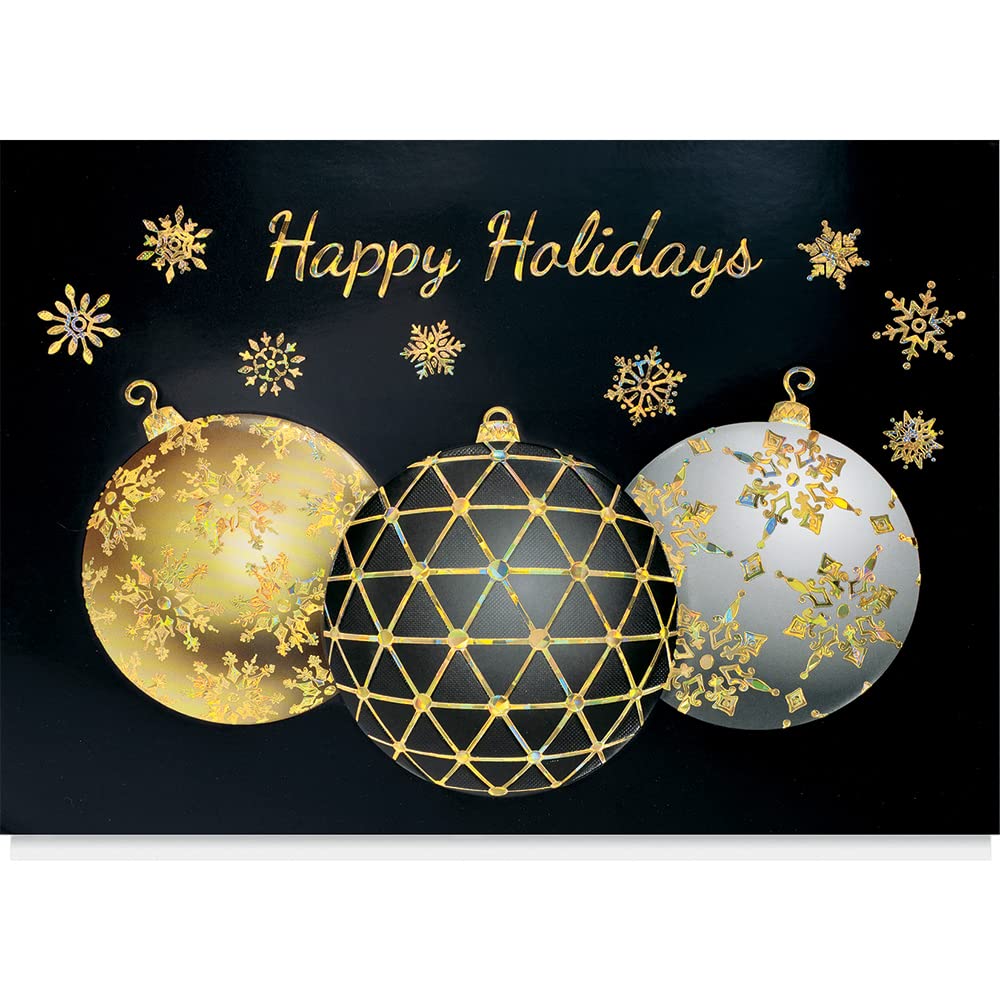 25 Personalized Christmas Cards with Foil-Lined Envelopes (Glitter Gold Trio) - Custom Holiday Greeting Cards for Business & Personal Use - Perfect for Corporate Gifts, Family & Friends Holiday Wishes