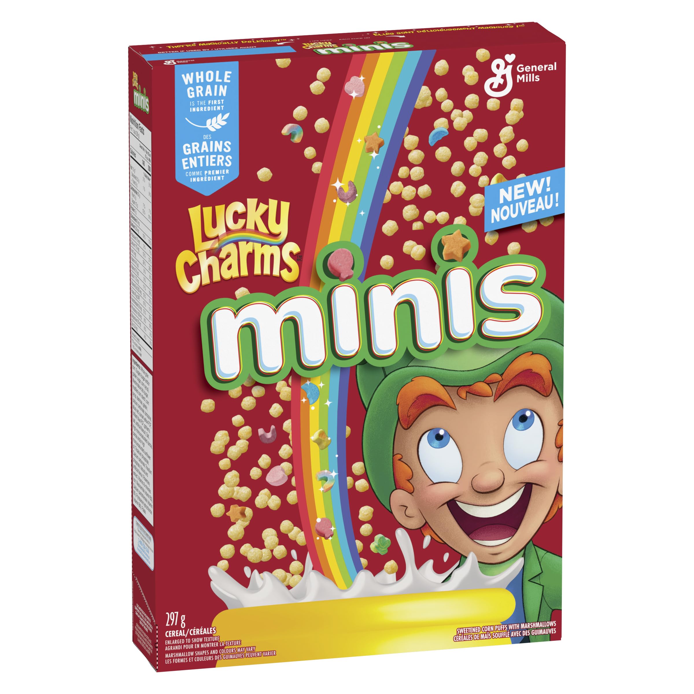 LUCKY CHARMS Minis Cereal with Marshmallows - 10.5oz (297g) Breakfast Cereal Box - Perfect for School Lunches, Office Snacks & Quick Breakfasts