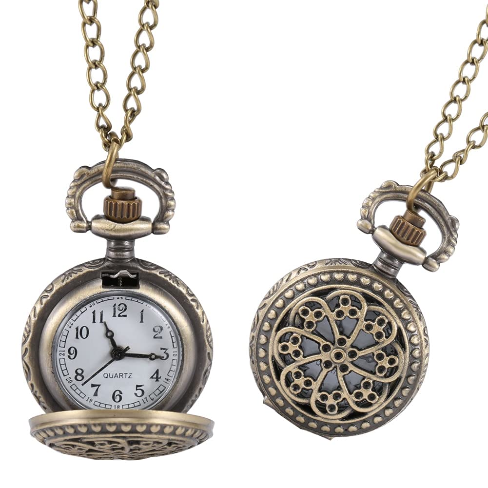 Vintage Women's Pocket Watch - Alloy Retro Hollow Floral Pendant Clock with Chain, Elegant Sweater Necklace for Ladies (Style 5) | Perfect Gift for Women, Birthday, Anniversary & Victorian-Themed Outfits