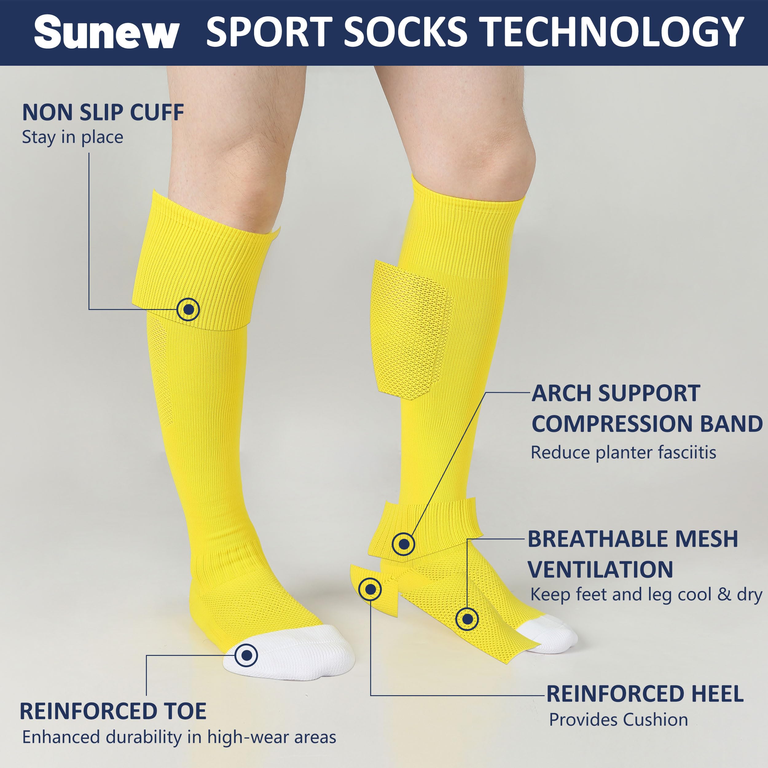 Sunew Soccer Baseball Socks - 2/3 Pack Multi-Sport Athletic Socks for Softball Football Volleyball | Youth & Adult Sizes (4 Size Options) | Perfect for Training, Games & Team Sports