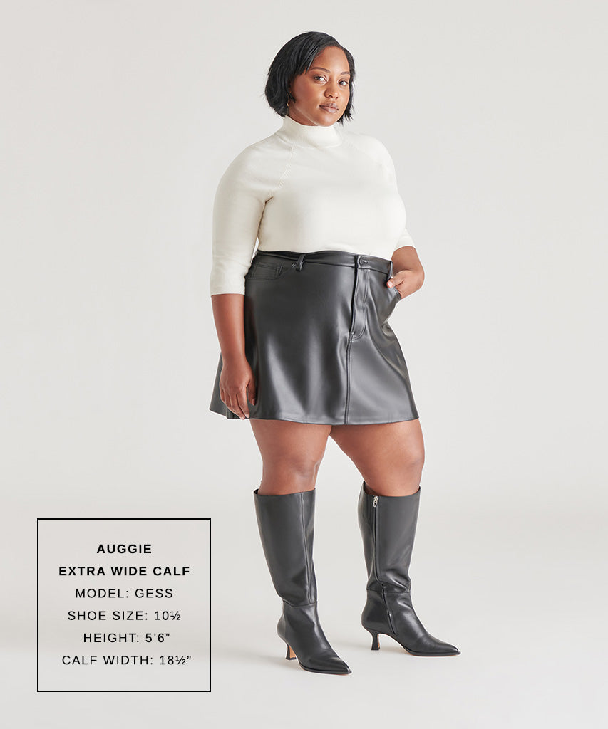 AUGGIE Extra Wide Calf Boots for Women - Black Leather Knee High Boots | Comfortable & Stylish for Work, Office, and Winter Outfits