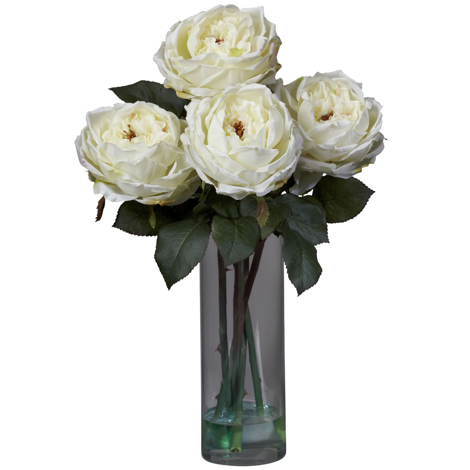 Nearly Natural Realistic Silk Rose Flower Arrangement in Cylinder Vase - Elegant Home Decor for Living Room, Wedding Centerpiece & Office Desk