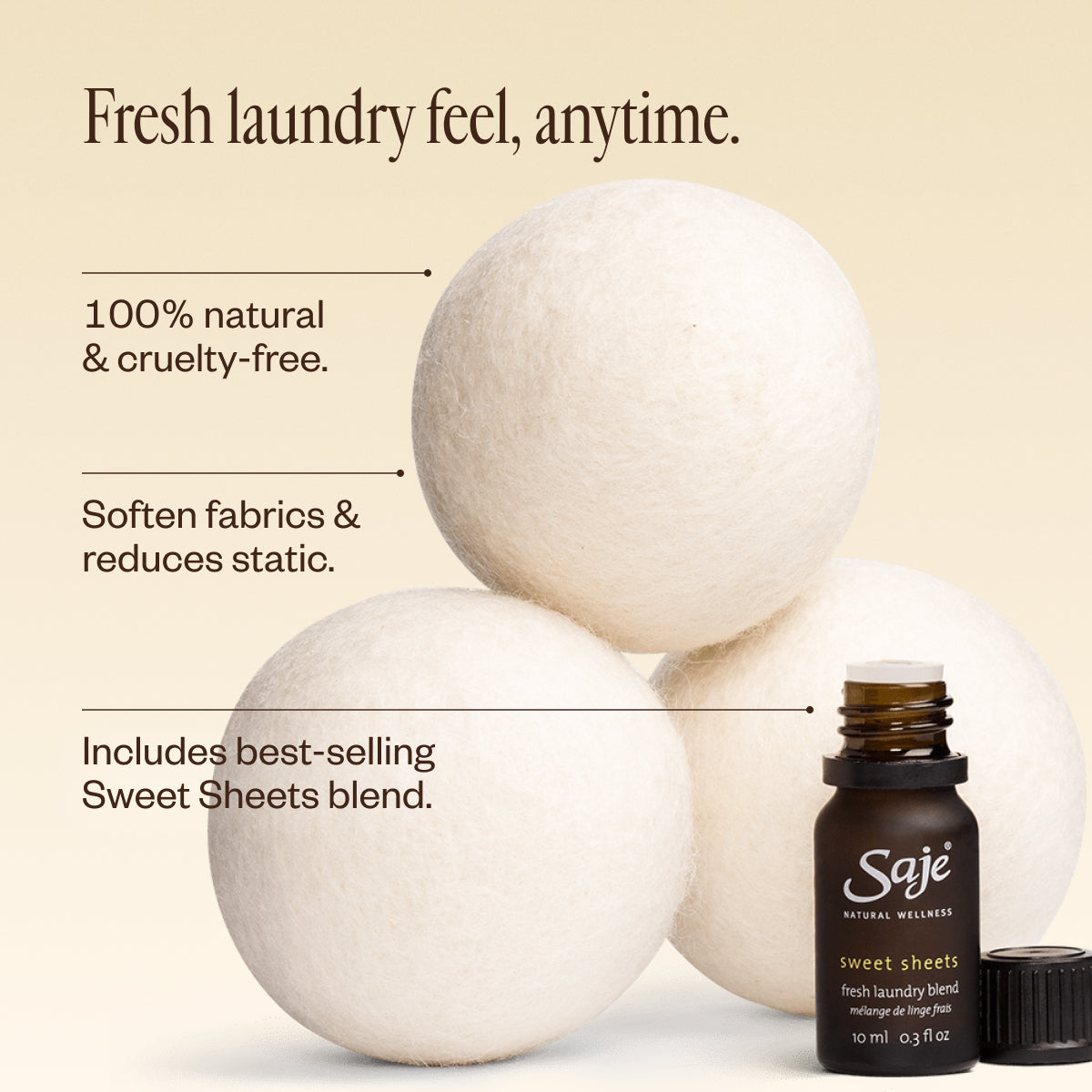 Natural Wool Dryer Balls Set - 6 Pack Eco-Friendly Fabric Softener for Laundry - Reduce Static & Wrinkles - Perfect for Clothes, Towels & Bedding - Hypoallergenic & Chemical-Free