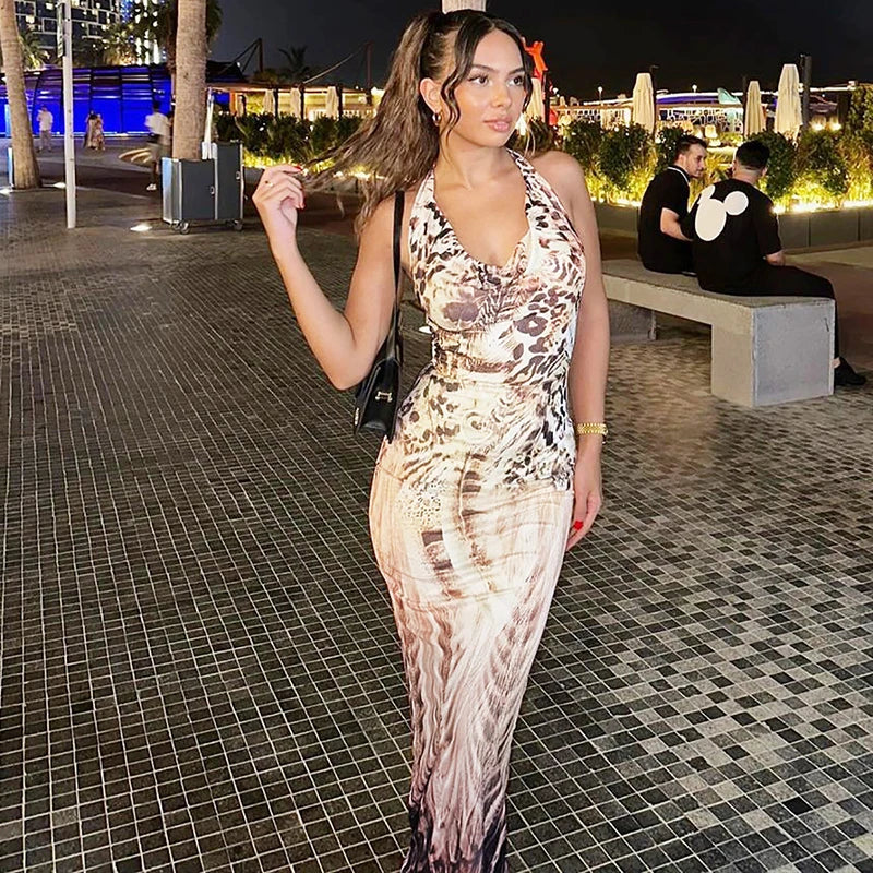 Sexy Backless V-Neck Lace-Up Maxi Dress for Women - Slim Fit Sleeveless Hollow Out Summer Dress | Perfect for Beach Vacation, Evening Party & Autumn Date Night