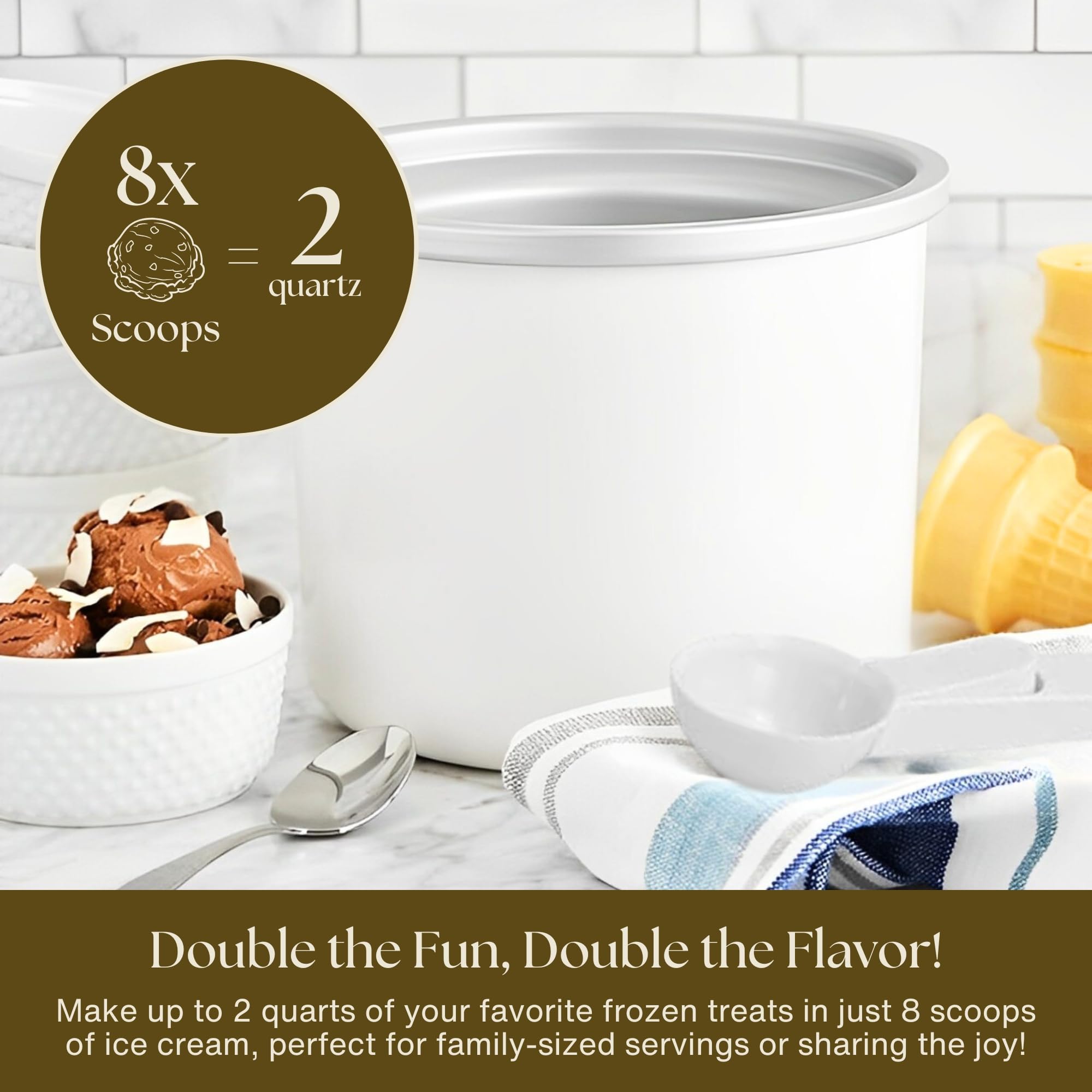 2 Qt Electric Ice Cream Maker Machine for Home - Soft Serve, Gelato, Sorbet & Frozen Yogurt Maker - Perfect for Family Gatherings, Parties & DIY Desserts - Great Kitchen Appliance Gift
