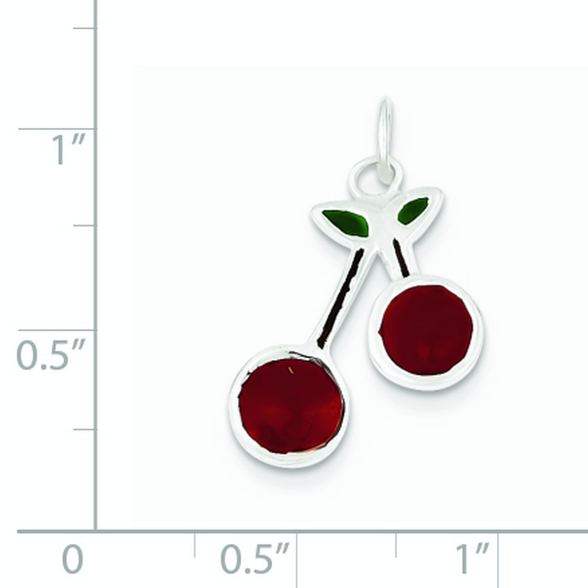 18mm x 5mm Sterling Silver Enameled Cherries Pendant Necklace - Elegant Jewelry Gift for Women, Perfect for Valentine's Day, Anniversary & Special Occasions
