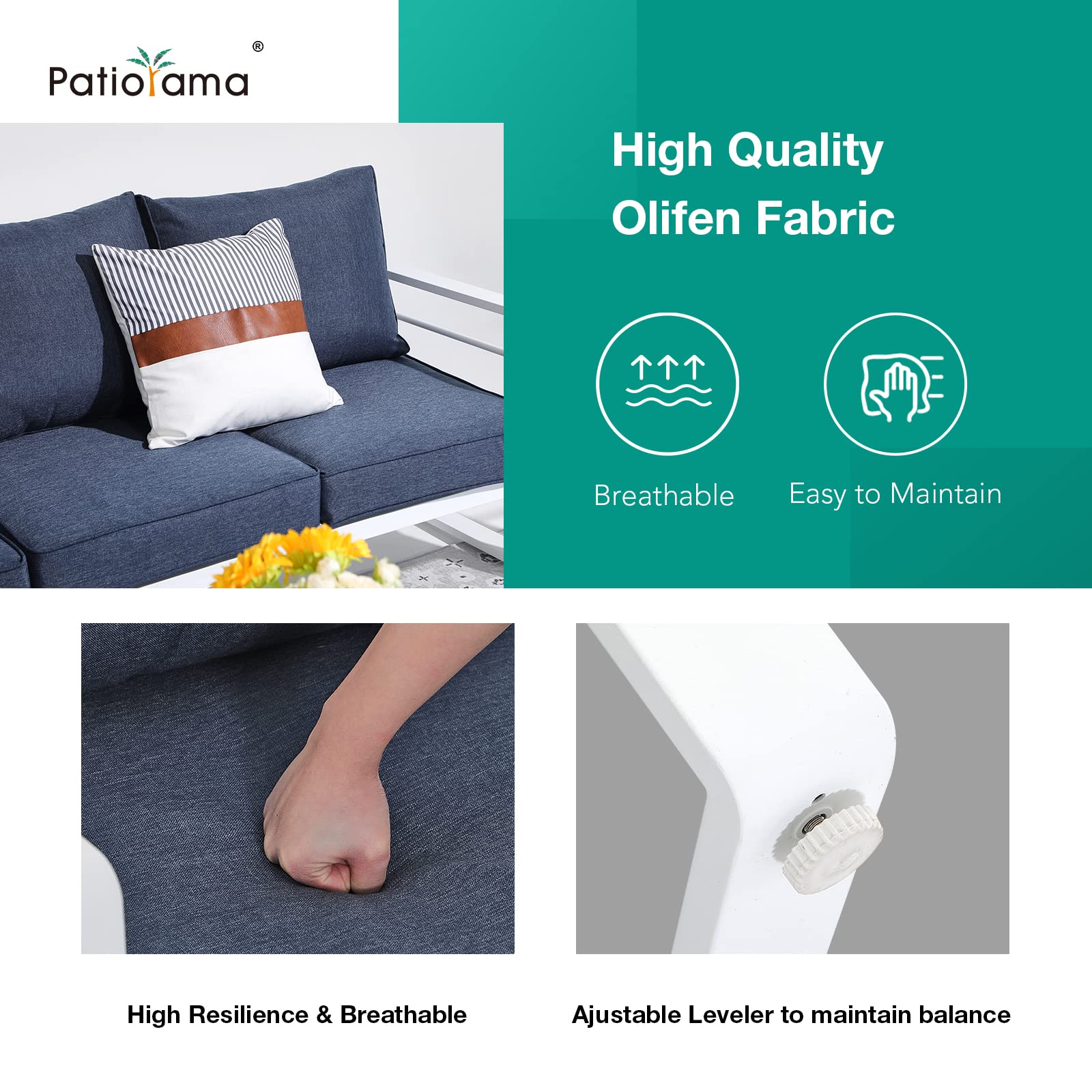 Patiorama Aluminum Patio Furniture Set - 2-Person Outdoor Loveseat with Olefin Cushions, All-Weather White Metal Sofa (600 lbs Capacity) for Deck, Garden & Backyard - Perfect for Relaxing & Entertaining