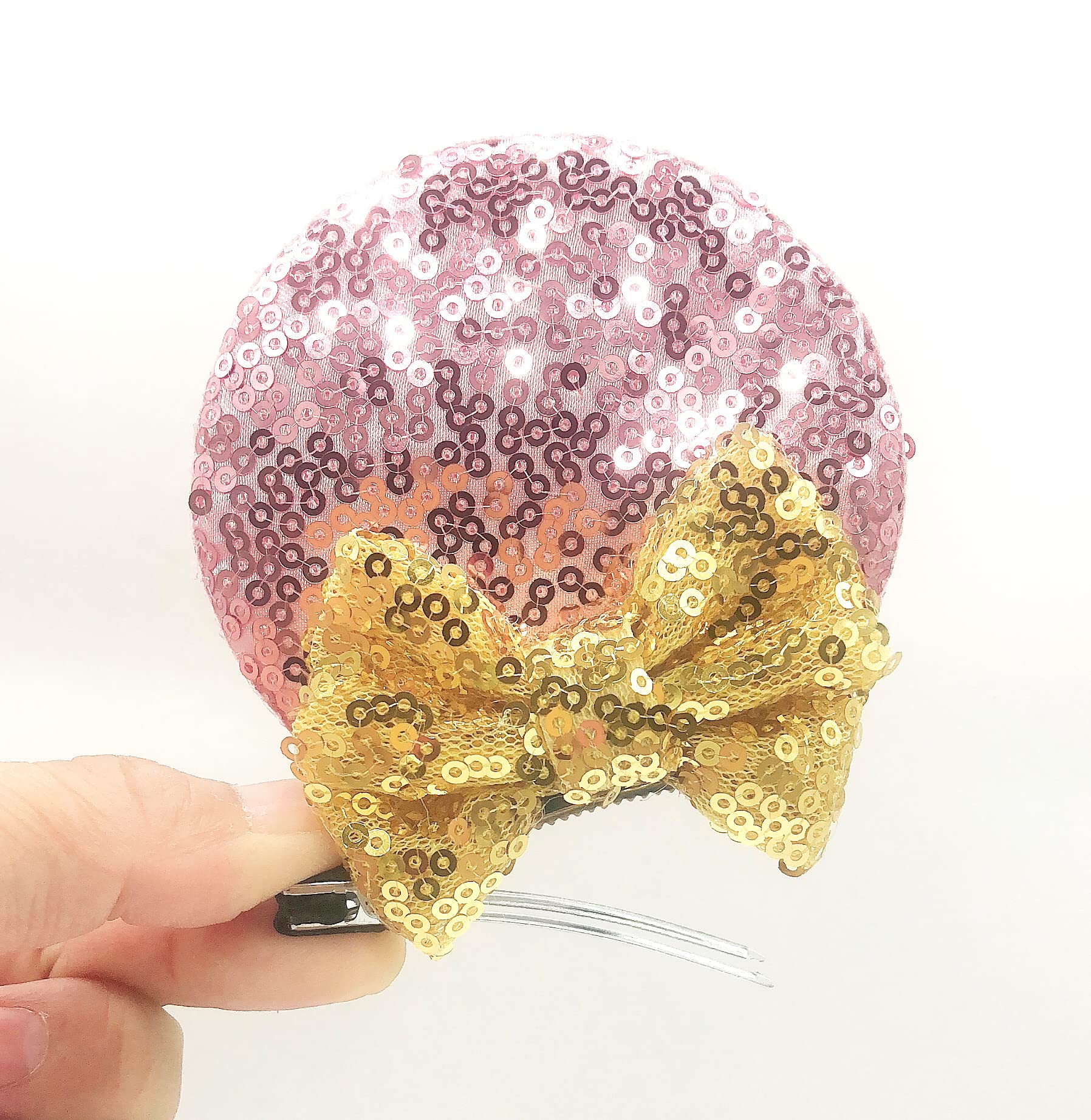 2 Pairs Sparkly Sequin Mouse Ear Hair Clips for Kids, Girls & Women - Glitter Princess Hair Accessories for Birthday, Christmas, Cosplay & Disney Theme Parties (Pink) | Perfect for Costumes, Dress Up & Special Occasions