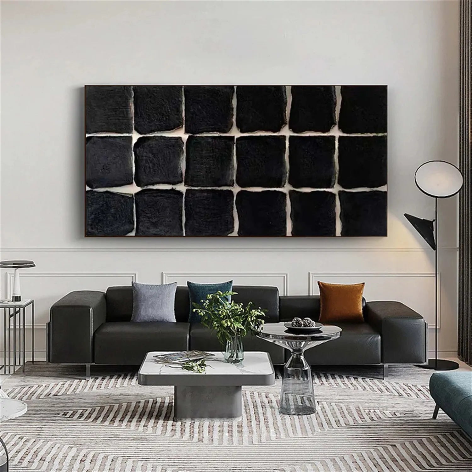 Black Minimalist Textured Painting Canvas - Modern Abstract Wall Art for Home & Office Decor - Perfect for Living Room, Bedroom, or Studio Display #MZ116