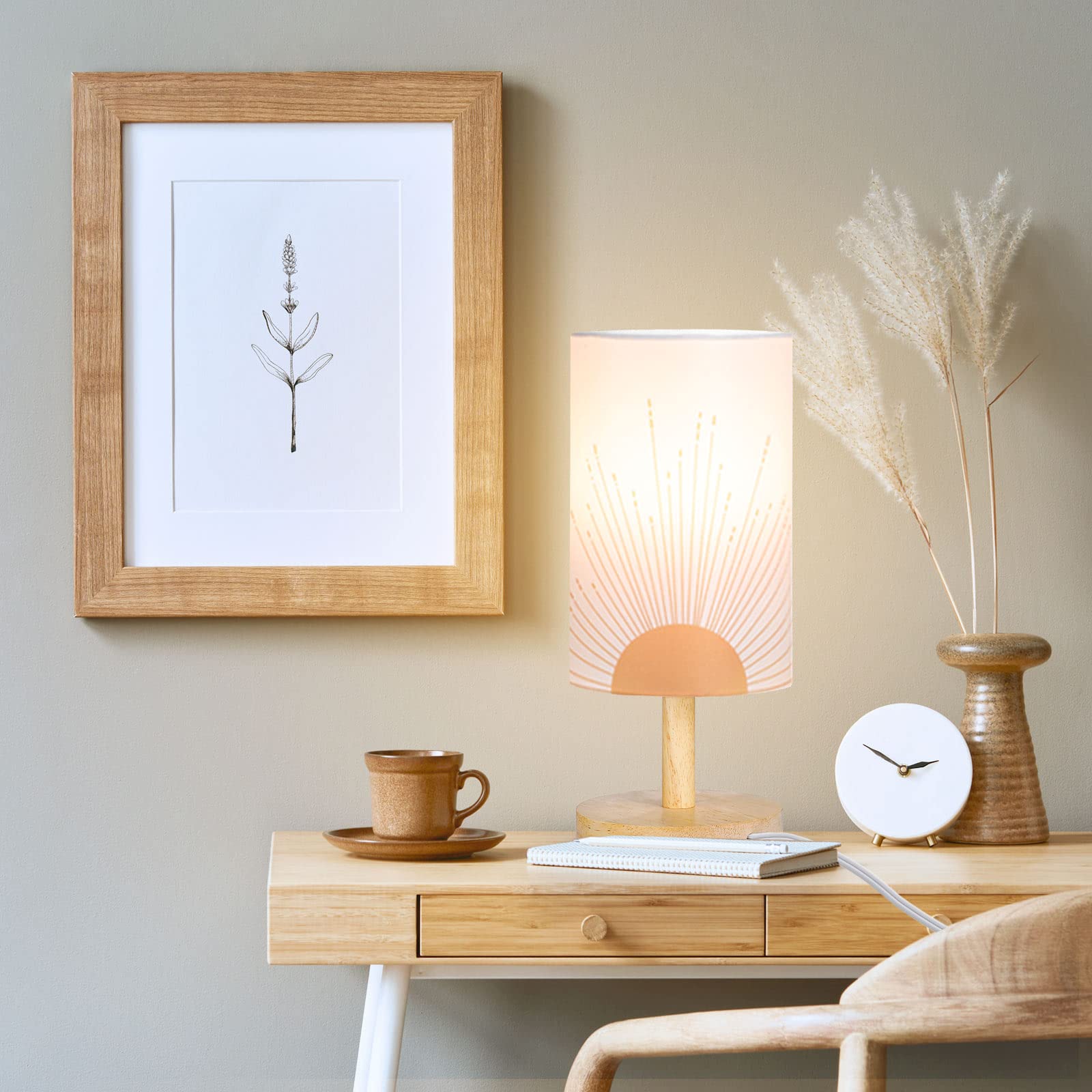 Bonuci 3W Boho Minimalist Bedside Table Lamp with Wood Base - Abstract Geometric Night Stand Lamp for Bedroom, Living Room, Office & Desk | Perfect for Reading, Relaxing & Creating Cozy Ambiance