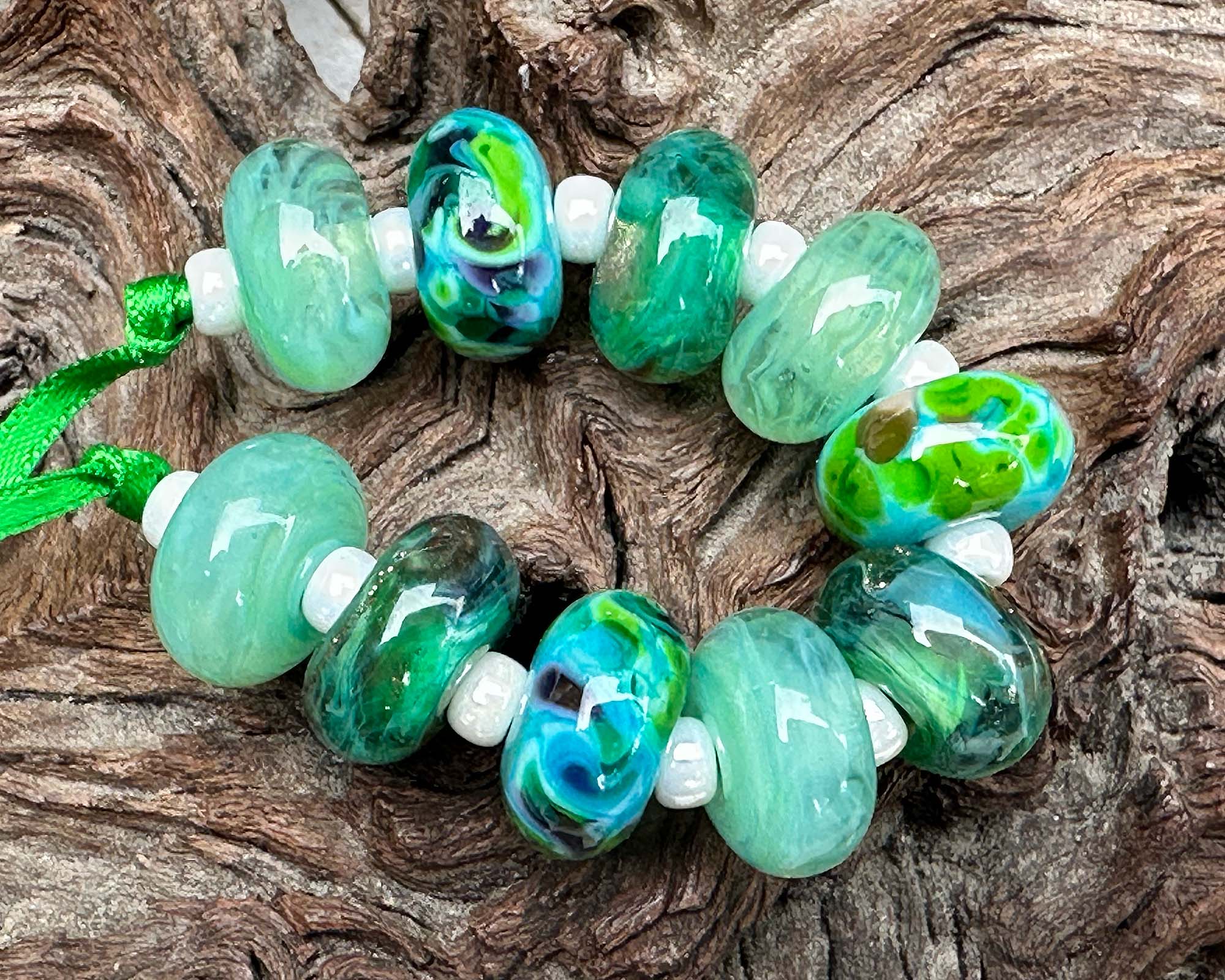 10 Emerald Isle Lampwork Glass Beads Set for Jewelry Making - Handmade SRA Beads for Necklaces, Bracelets & DIY Crafts - Perfect for Celtic & Irish Inspired Designs