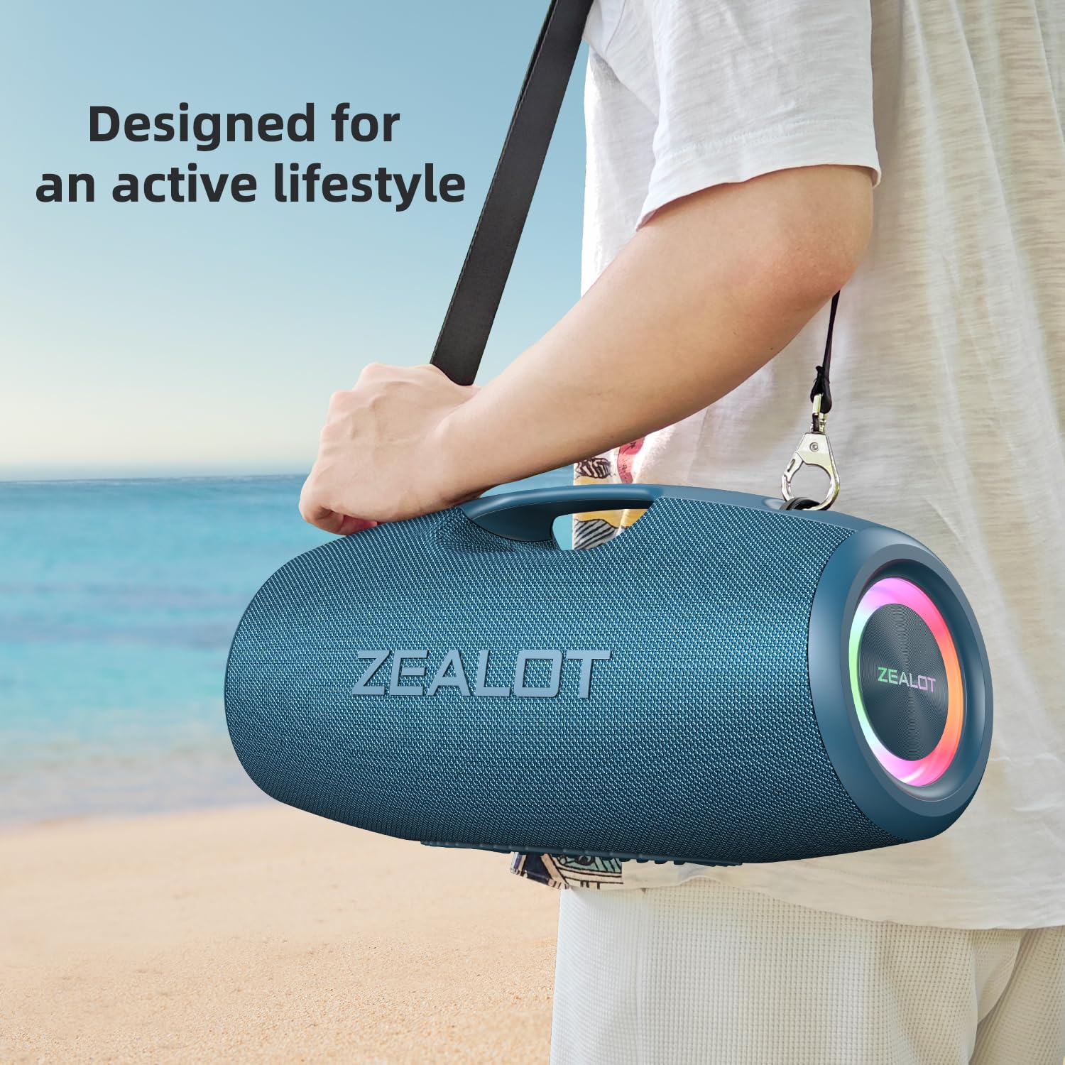 ZEALOT 120W Portable Bluetooth Speaker with Booming Bass, IP67 Waterproof, Built-in LED Lights & Power Bank | Wireless Outdoor Speaker for Camping, Beach, Pool Parties, Hiking & Home Use (Blue)