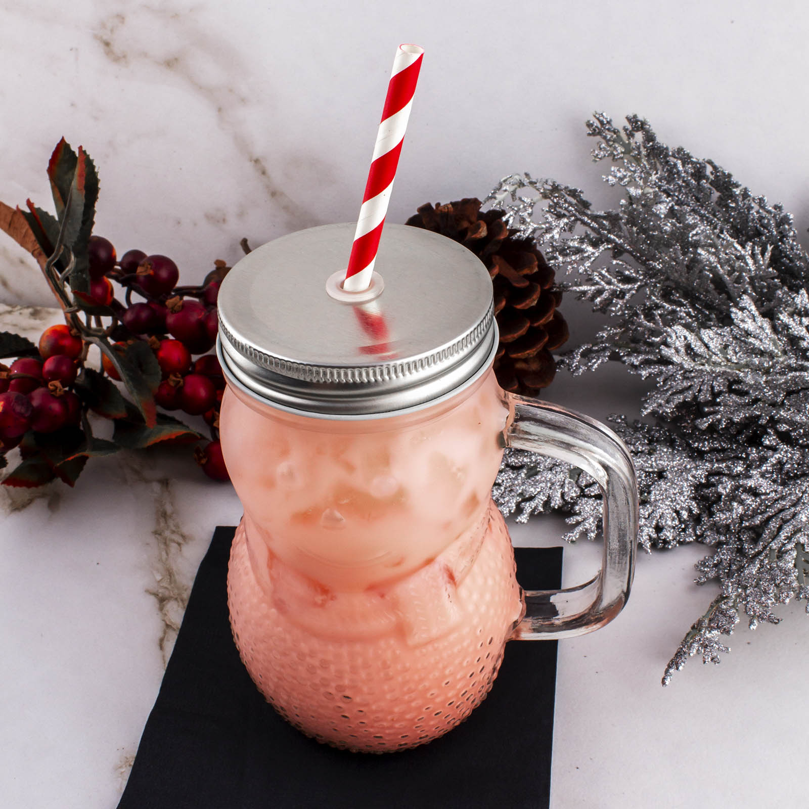 BarConic® 16oz Snowman Mason Jar with Handle - Holiday Drinkware for Christmas Parties, Hot Cocoa & Festive Beverages