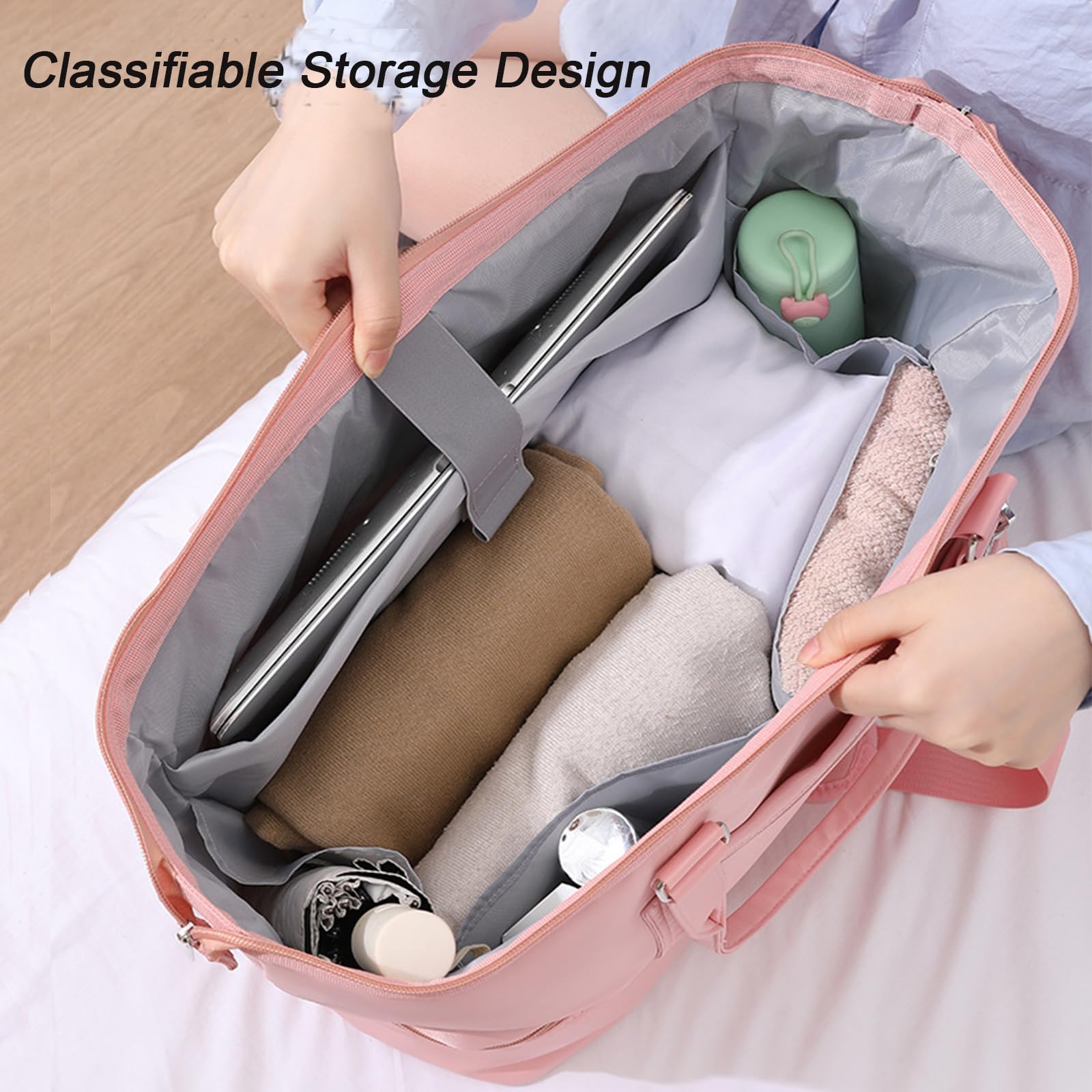 Waterproof Travel Duffle Bag for Women - Large Weekender Overnight Bag with Toiletry Pouch | Gym, Hospital, Maternity & Weekend Getaway Carry-On Shoulder Tote - Pink