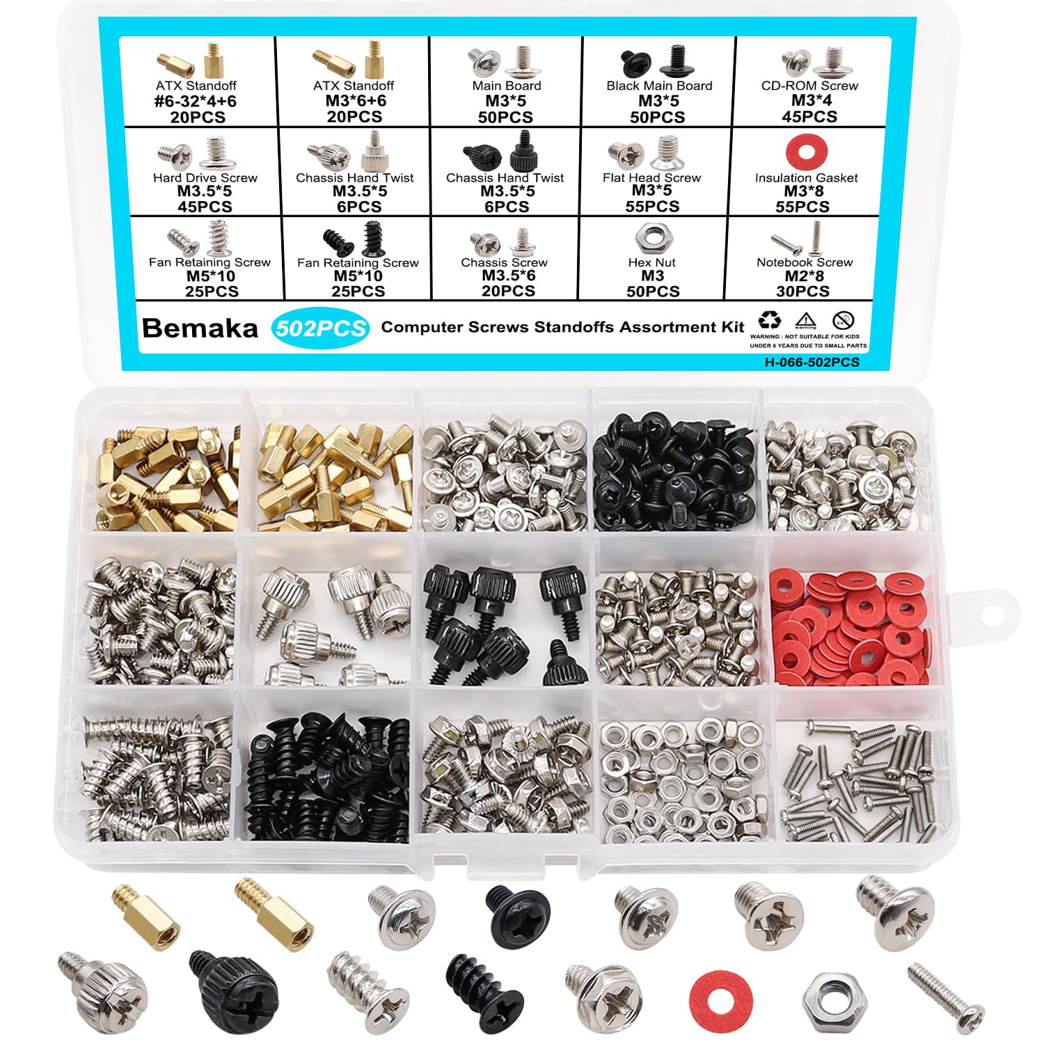 502PCS Computer Screws Assortment Kit - Motherboard Standoffs, PC Case, HDD, SSD, Laptop Screws for DIY Computer Repair & Installation | Perfect for Building, Upgrading and Maintaining Desktops, Servers & Gaming PCs