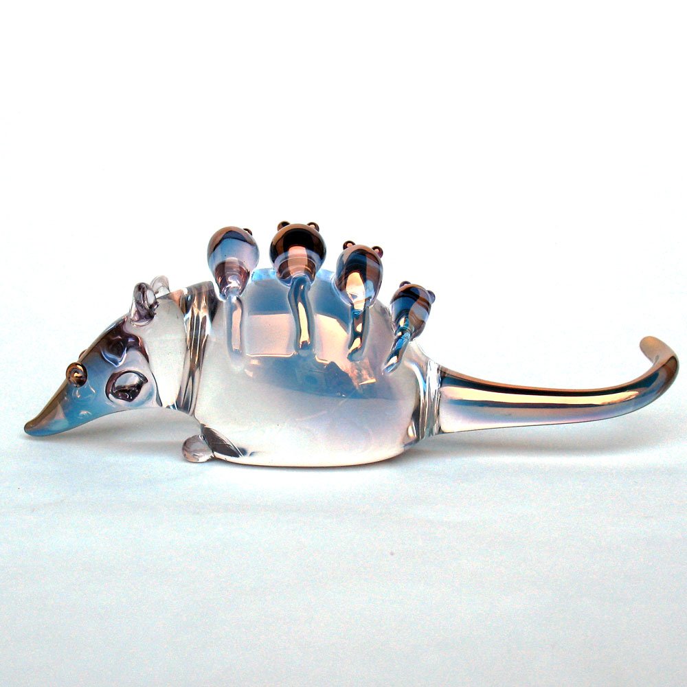 Hand Blown Glass Opossum Figurine - Unique Handmade Collectible Animal Sculpture for Home Decor, Gift & Wildlife Enthusiasts | Perfect for Shelf Display, Nature-Themed Decor & Animal Lover Gifts