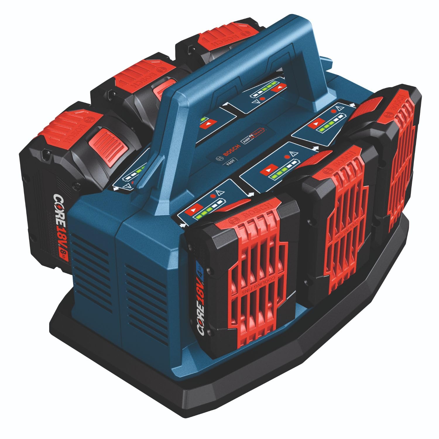 BOSCH GAL18V6-80 18V 6-Port Fast Lithium-Ion Battery Charger for Power Tools - Quick Charge for Drills, Saws & More | Perfect for Construction & DIY Projects