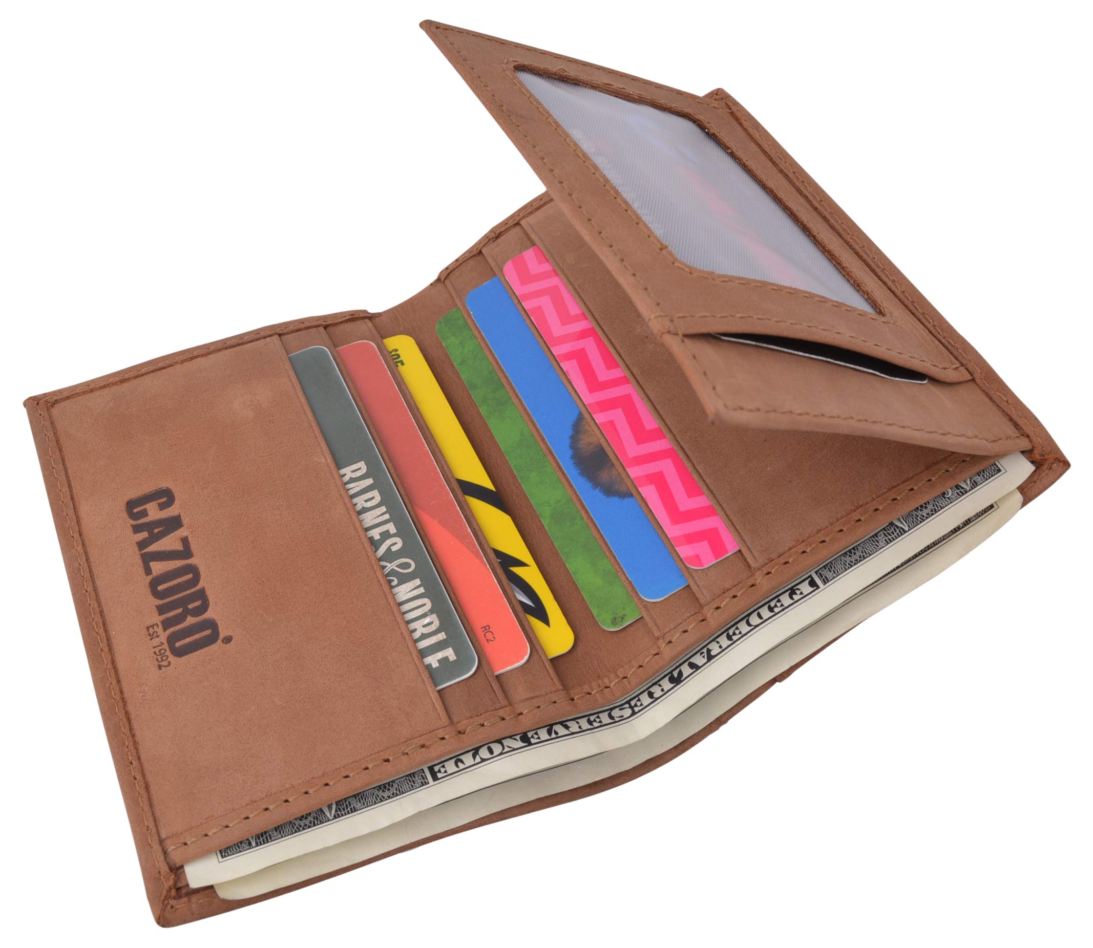 USA Stars & Stripes RFID Protected Mens Leather Bifold Wallet with 2 ID Windows & Divided Bill Compartment - Perfect for Everyday Use & Travel (Brown)