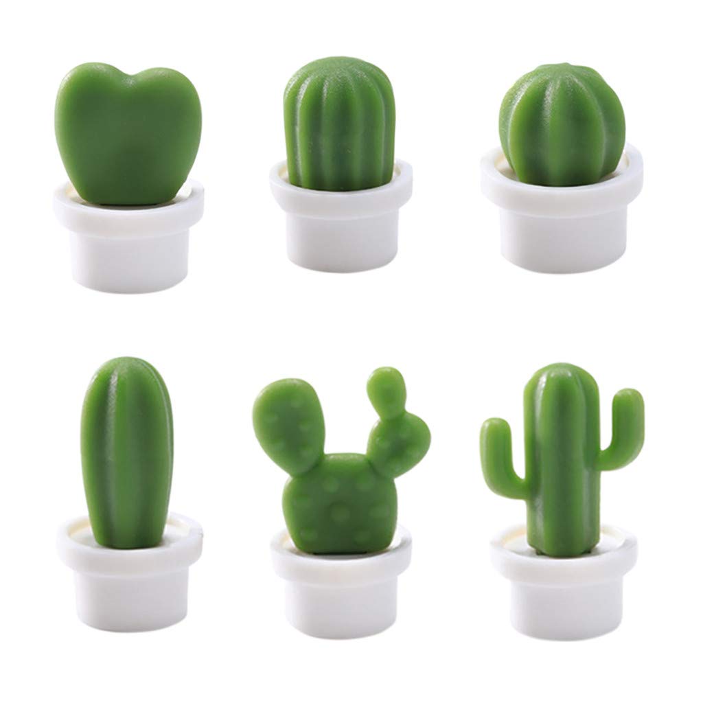 6Pcs Cactus Fridge Magnets - Green Plant Refrigerator Stickers, Magnetic Buckle Home Decor for Kitchen & Office, Fun Educational Toys for Kids (White) - Perfect for Organizing Notes, Photos & Decorating Appliances