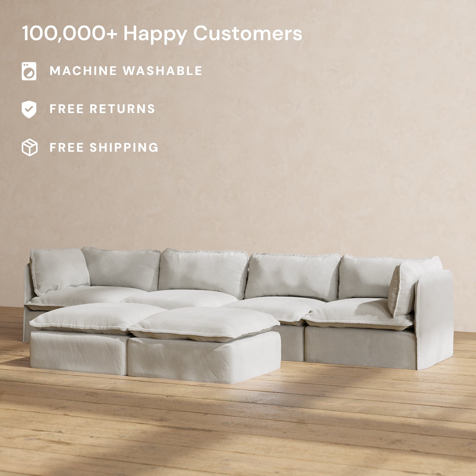 Premium Modular Performance 4-Seater Sofa with Cloud-Colored Bench Ottoman - Luxury Blend Fabric for Living Room, Lounge & Entertainment Spaces