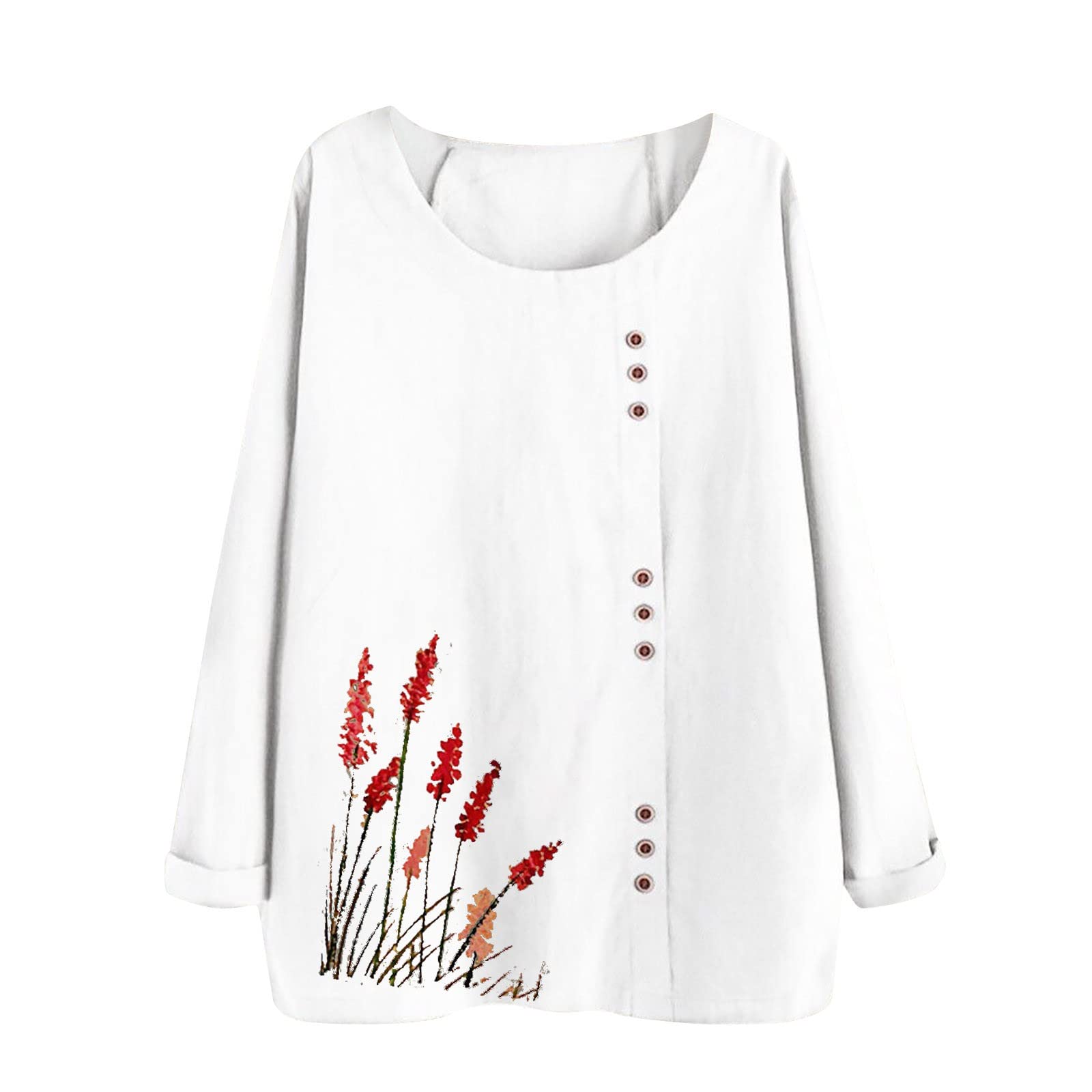 Ylioge Women's Plus Size Summer Tops - Casual Loose Long Sleeve Blouse with Floral Print & Crew Neck | Perfect for Office Wear, Weekend Outings & Summer Vacations