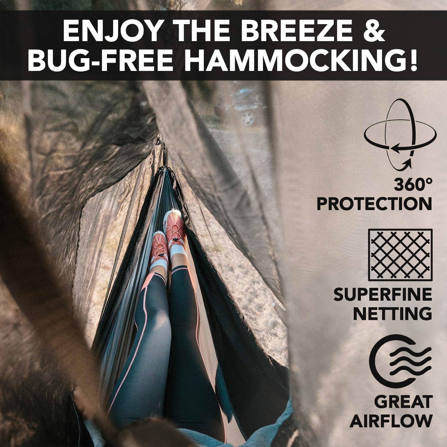 Foxelli Camping Hammock Set with Rain Tarp, XL Tree Straps & Mosquito Net - Portable Lightweight Hammock for Backpacking, Hiking & Outdoor Adventures - Perfect for Camping, Beach & Backyard Relaxation
