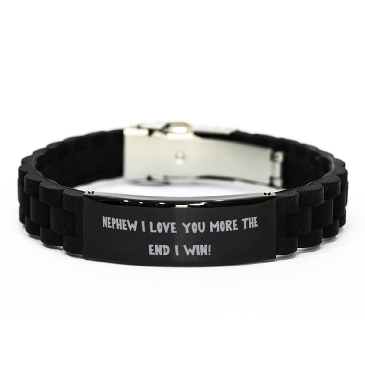 I Love You More The End I Win Nephew Engraved Black Glidelock Clasp Bracelet - Personalized Gift for Uncle - Perfect for Birthdays, Holidays & Special Occasions