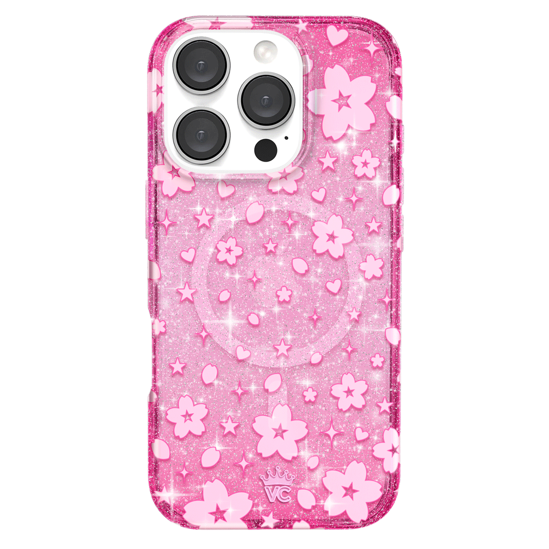 Cherry Blossom Glitter iPhone Case - Sparkling Floral Phone Cover for iPhone 13/14/15, Durable Shockproof Protection - Perfect for Spring Outfits & Everyday Use