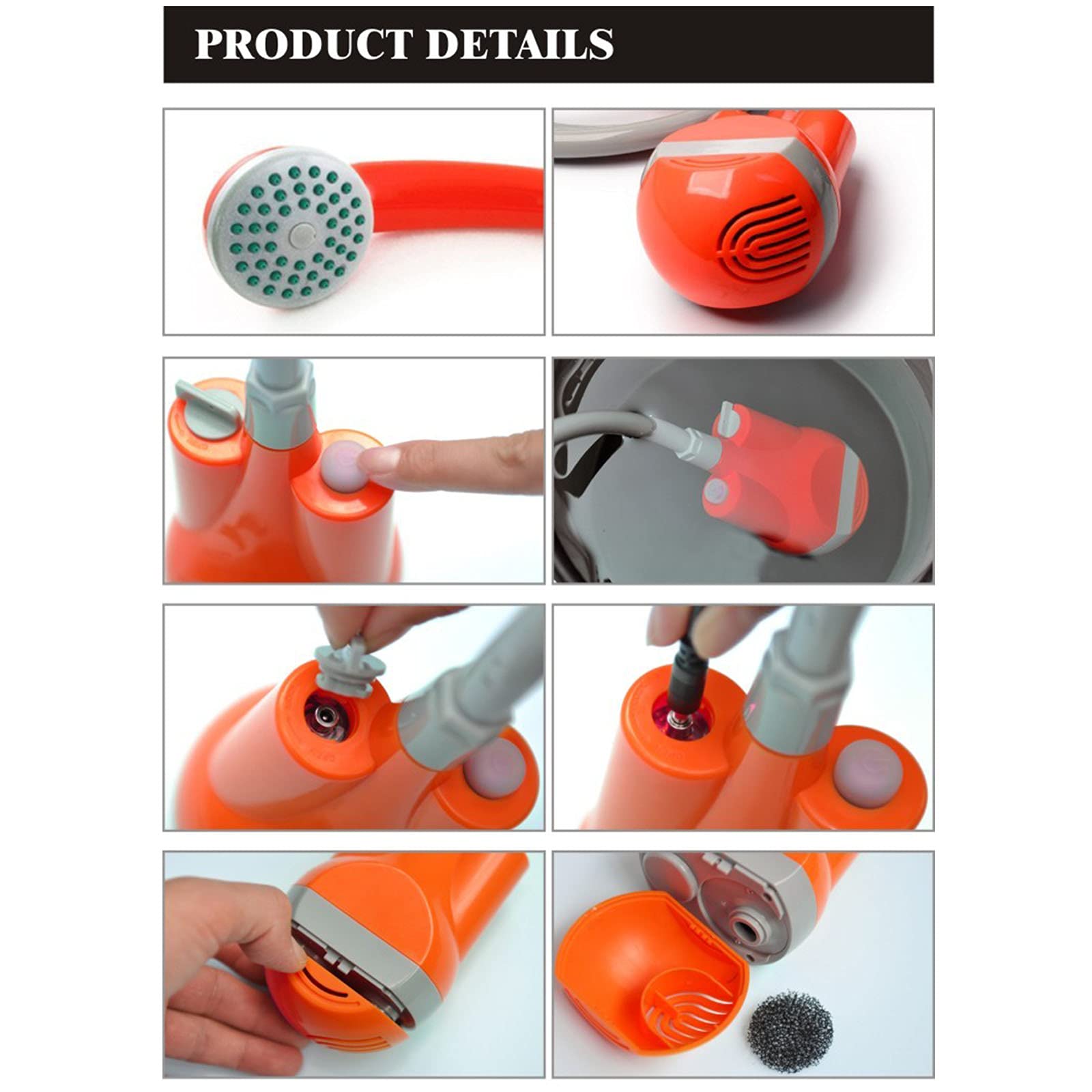 Portable Camping Shower with Submersible Pump - Outdoor Shower Kit for RV, Beach, Hiking & Emergency Use - Lightweight Orange Water Pump for Off-Grid Adventures
