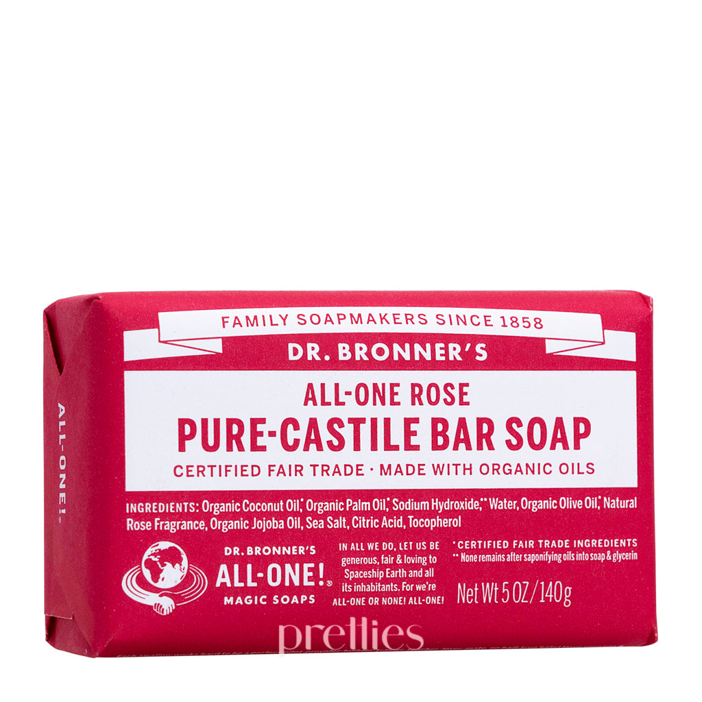 Dr. Bronner's Organic Rose Bar Soap - 140g, All-in-One Cleanser for Face, Body & Hair | Vegan, Fair Trade, Cruelty-Free | Perfect for Sensitive Skin & Eco-Friendly Bath Routine