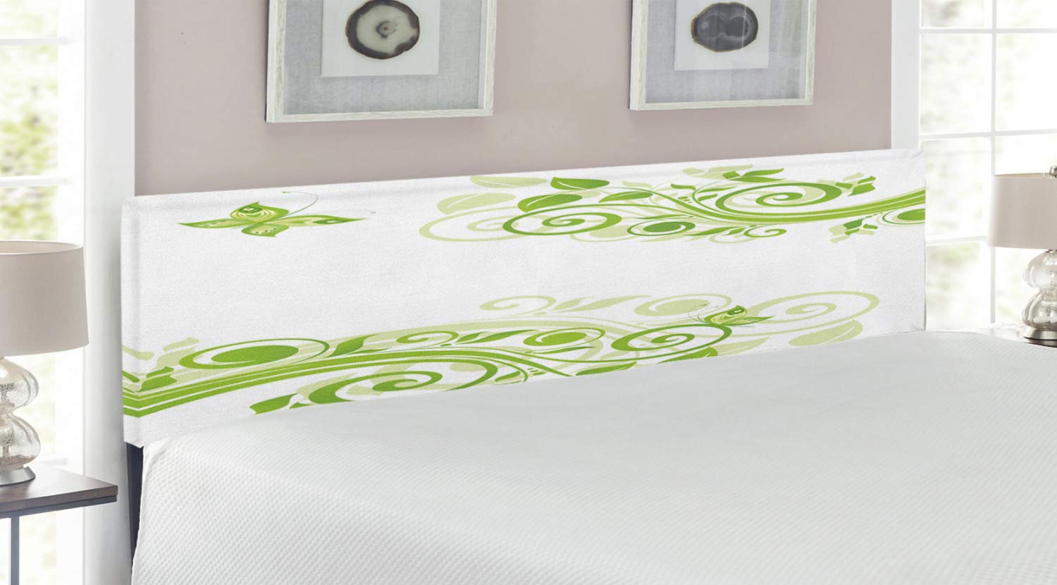 Ambesonne King Size Upholstered Headboard - Floral Botanical Design with Ivy & Butterflies, Memory Foam Support, Apple Green - Perfect for Bedroom Decor & Spring Home Refresh