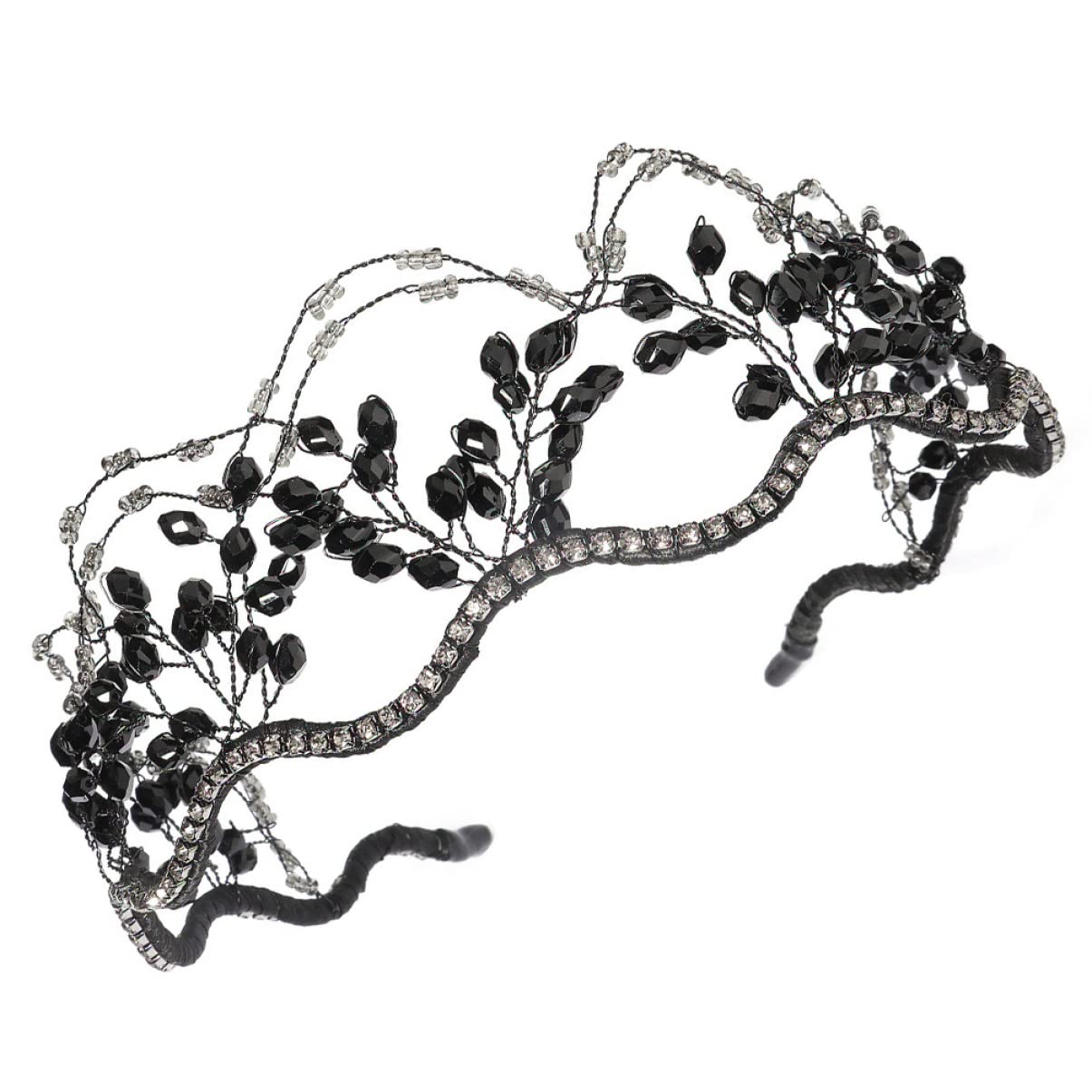 LALAFINA 5-Piece Wedding Crystal Headband Set for Women – Rhinestone Bridal Tiara & Hair Ties (Black) | Elegant Wedding Accessories, Bridal Party, Prom & Special Occasions