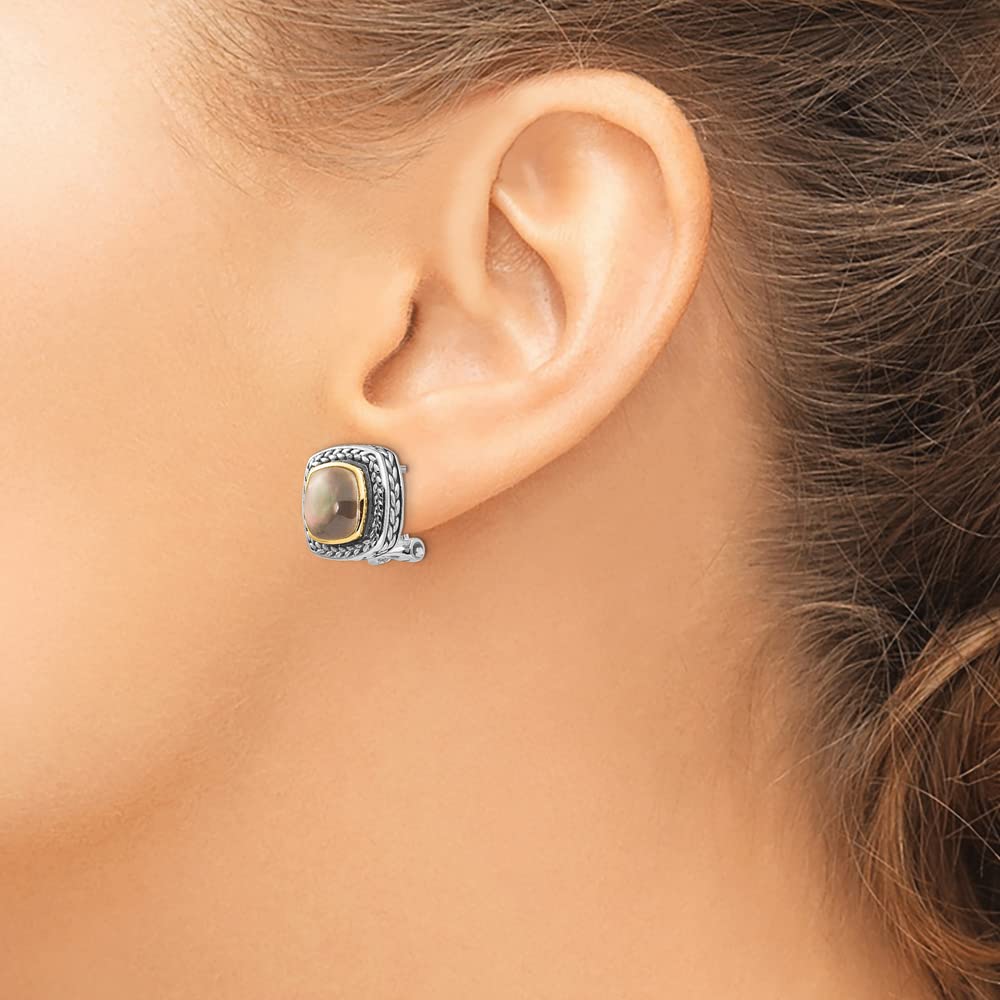 14K Yellow Gold & 925 Sterling Silver Black Mother of Pearl Earrings - 13mm Dainty Studs for Women, Perfect for Weddings, Parties & Everyday Elegance