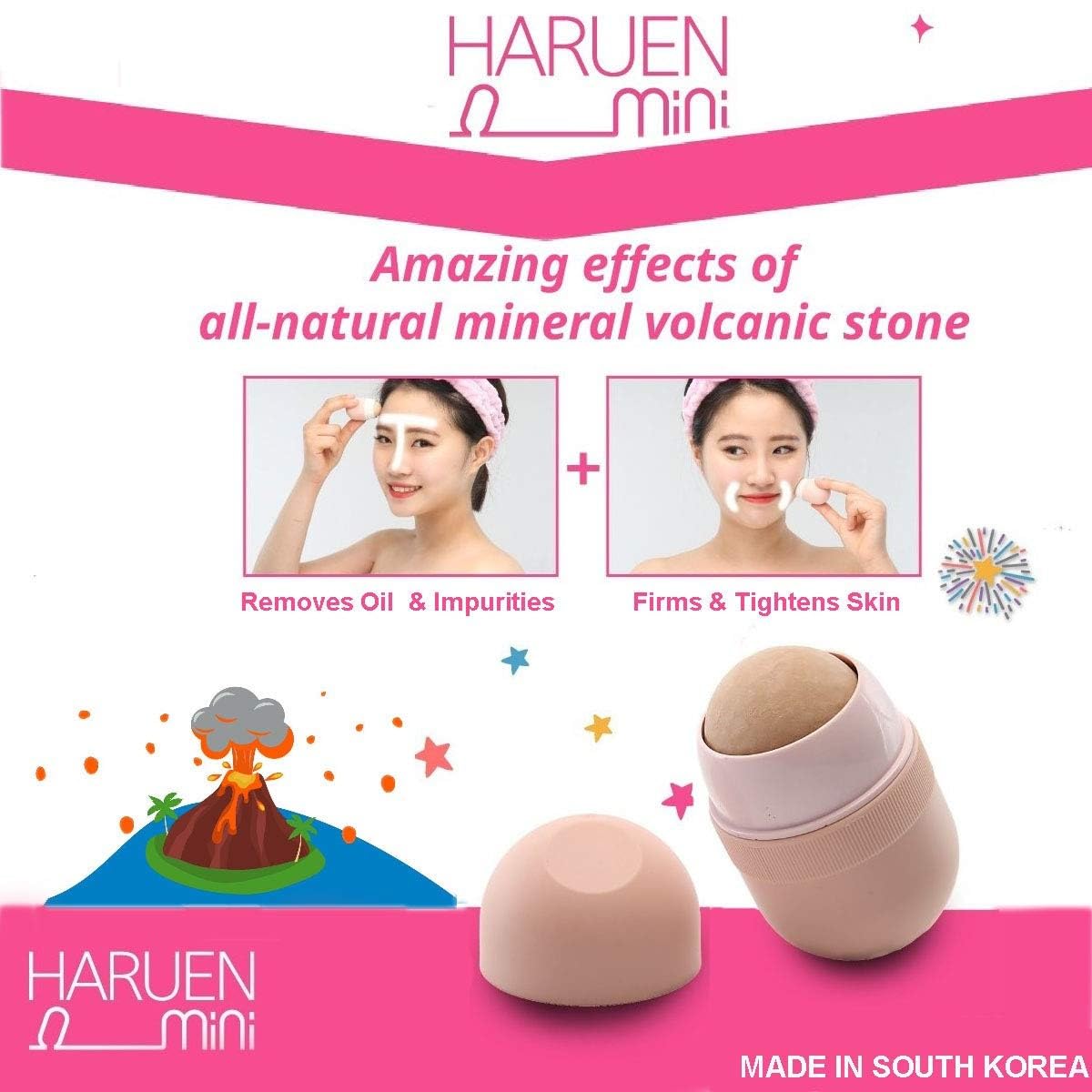 Haruen Mini Oil Monster - Natural Volcanic Stone Ball for Oil Absorption Before & After Makeup | Roller Massage to Smooth & Tighten Skin | Perfect for Touch-Ups, Oily Skin Care & Travel Makeup Essentials