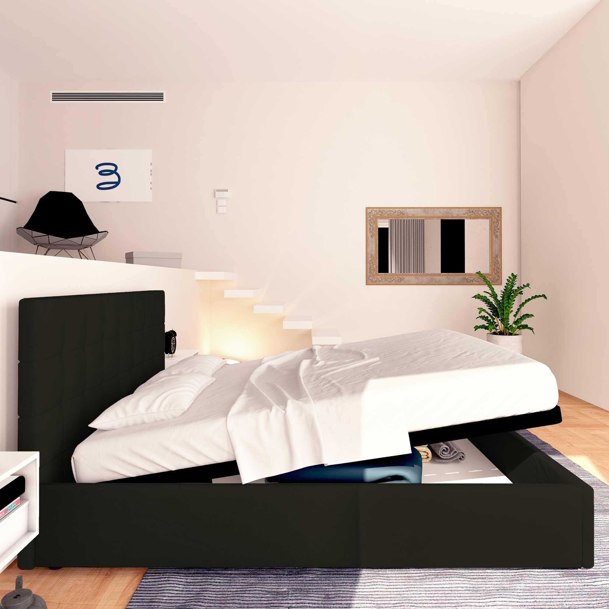 Baldiflex Single Bed with Storage, Synthetic Leather Dublin Model, Slatted Base for Single Mattress, 160 x 200 cm, Elegant Headboard, Black - Perfect for Small Bedrooms, Guest Rooms & Studio Apartments