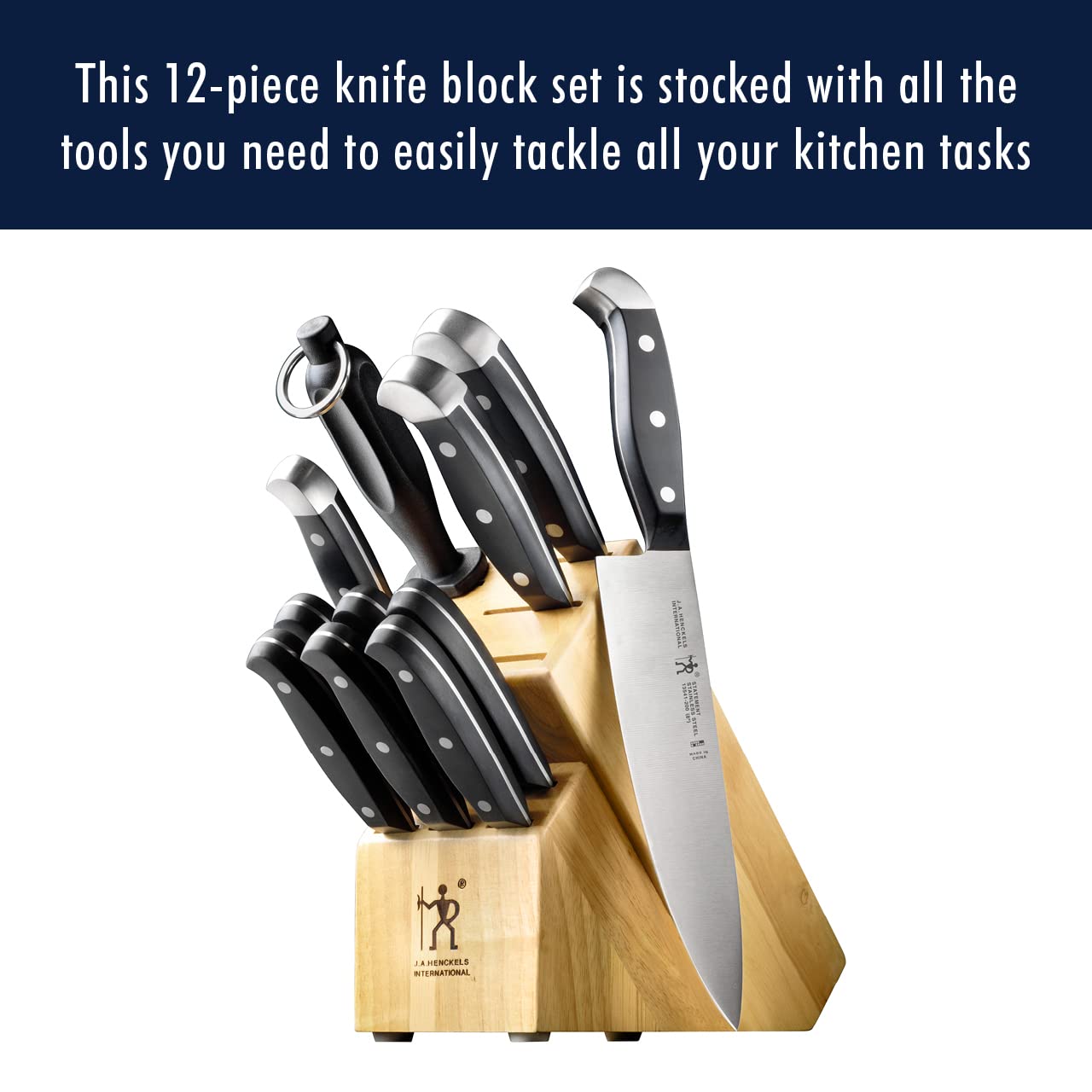 HENCKELS Premium 12-Piece Knife Set with Block - Razor Sharp German Stainless Steel Kitchen Knives - Dishwasher Safe - Perfect for Home Chefs, Cooking Enthusiasts & Professional Kitchens