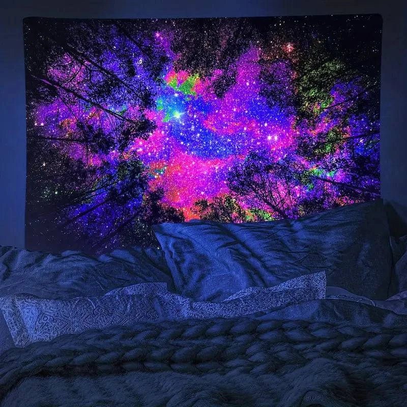 Rainbow Forest Glow in the Dark UV Tapestry - Psychedelic Blacklight Wall Art Decor for Bedroom, Living Room & Party Decorations