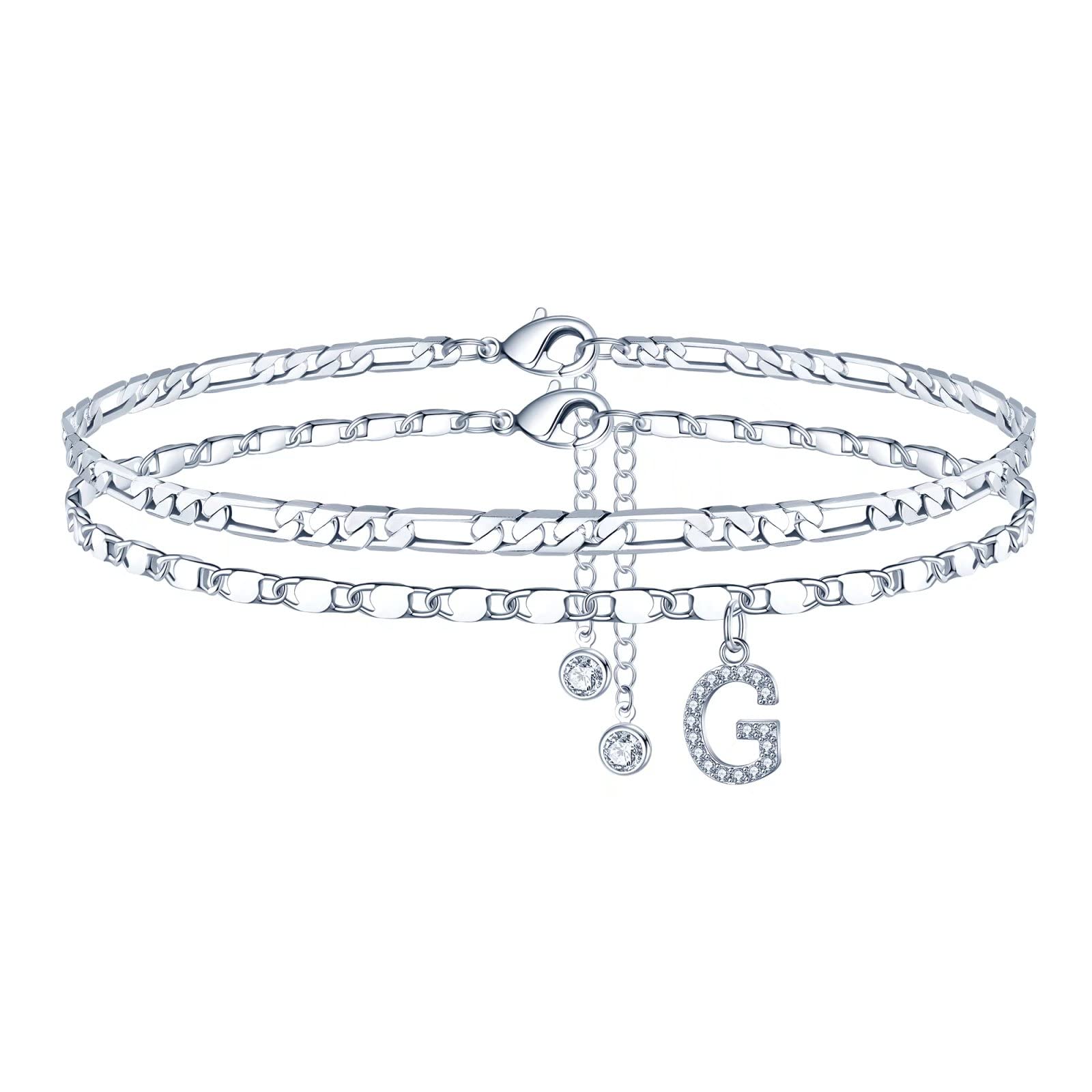 14K Gold Plated Dainty Layered Chain CZ Initial Anklets Set for Women - Ursteel Adjustable Ankle Bracelets, Summer Beach Jewelry Gifts | Perfect for Weddings, Vacations & Everyday Wear