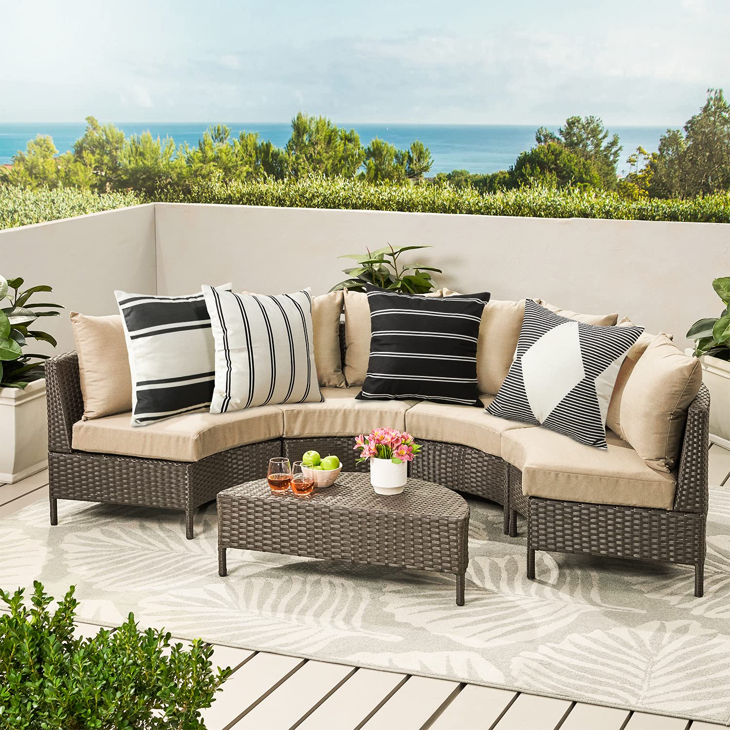 OTOSTAR 20x20 Inch Waterproof Outdoor Decorative Throw Pillow Covers - Geometric Square Cushion Cases for Patio Furniture, Garden, Couch, Tent & Balcony (Set of 4, Black) - Perfect for Outdoor Lounging, Picnics & Home Decor