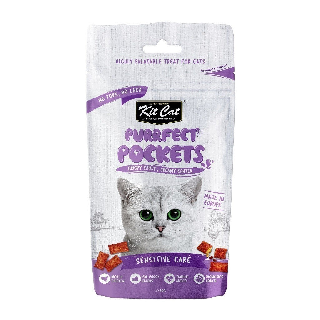 Kit Cat Purrfect Pocket Treats 60g - Healthy Cat Snacks for Dental Care, Skin & Coat, Sensitive Stomach - Salmon, Chicken & Cheese Flavors - Perfect for Training, Rewards & Travel Treats