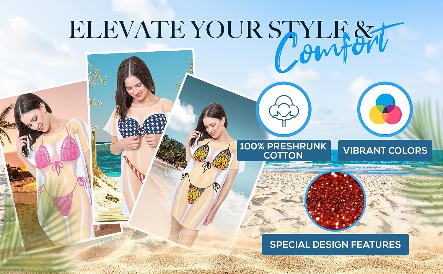 Funny Bikini Print Beach Cover-Up Dress for Women - Pool & Vacation Wear