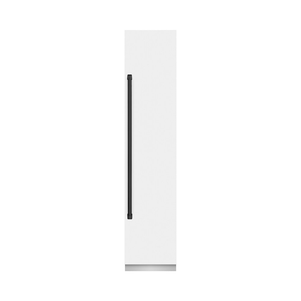 ZLINE Autograph Edition 18 Inch 8.6 Cu Ft Right Hinge Column Freezer - White Matte Finish with Graphite Gray Interior & Matte Black Accents (RCFVRZ WM 18 MB) | Perfect for Home Kitchen, Basement, Garage or Commercial Use | Energy Efficient Freezer for Frozen Food Storage