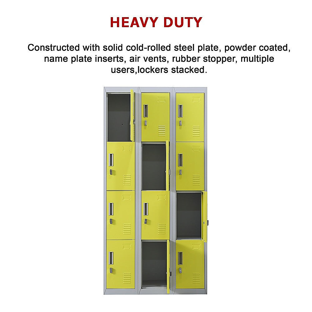 12-Door Locker with Padlock - Heavy Duty Metal Storage Cabinet for Office, Gym, School & Home - Secure Equipment & Personal Belongings Organization (Ideal for Locker Rooms, Employee Storage & Sports Facilities)