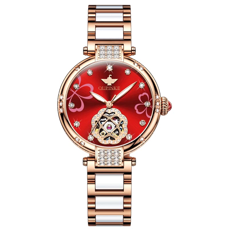 L3183: Rose gold band & Red dial