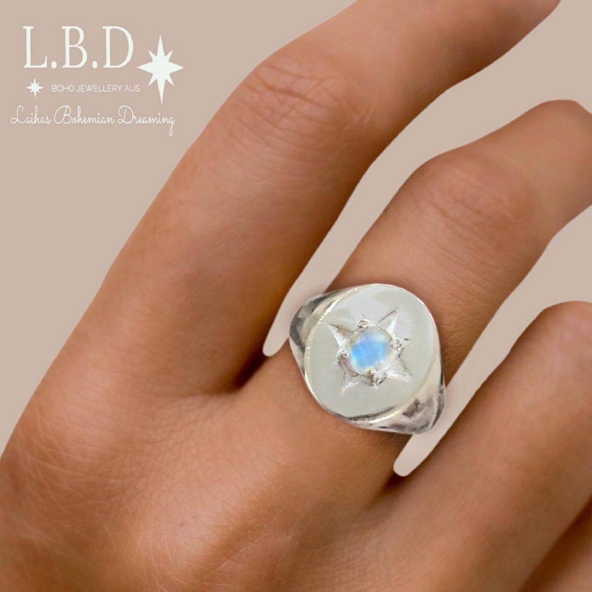 Laihas Hope & Guiding Light Moonstone Signet Ring for Women - Elegant Sterling Silver Jewelry for Spiritual Healing, Meditation & Everyday Wear