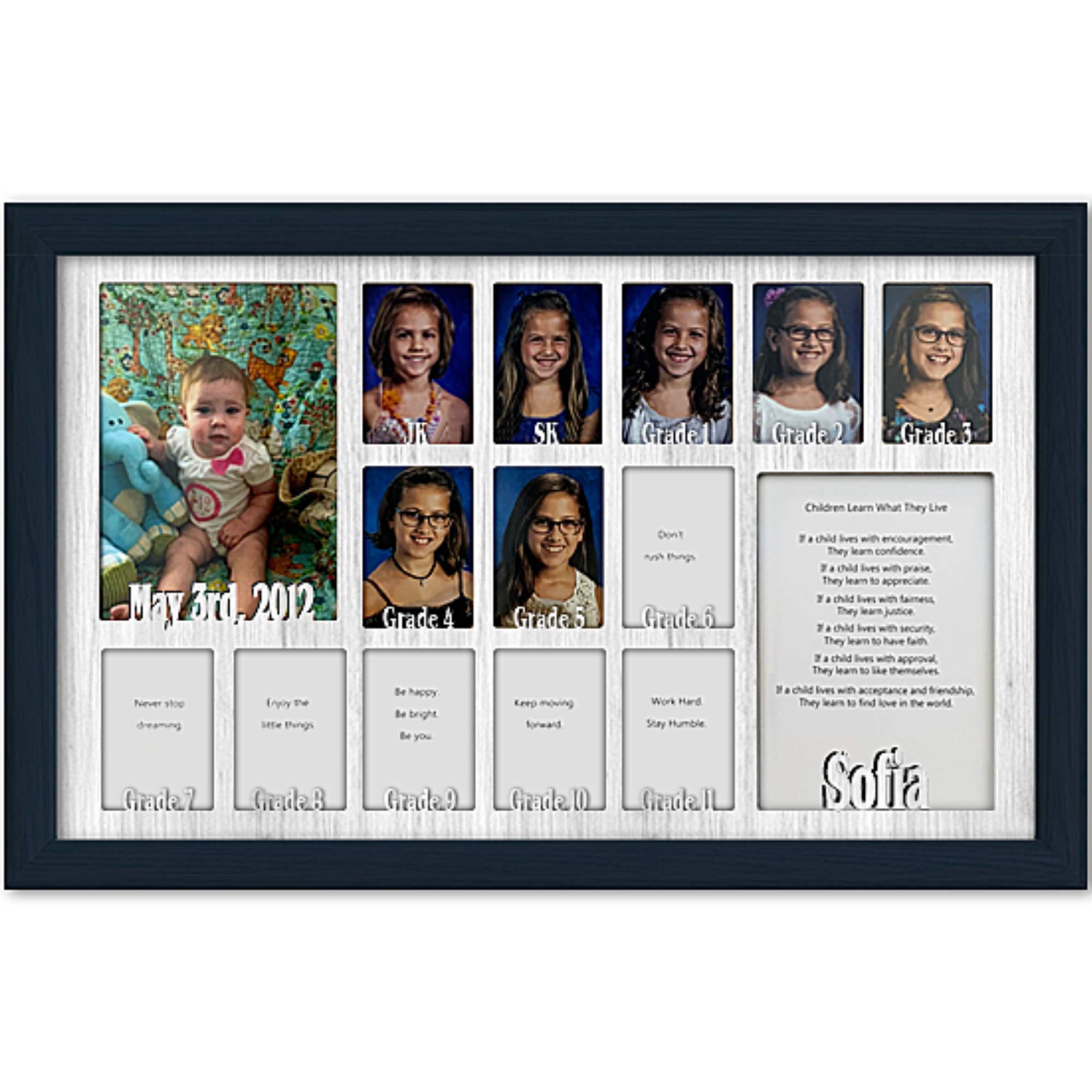 Personalized Northland School Years Photo Frame - Custom Name Engraved Graduation Picture Display for JK SK to 12th Grade - Holds Twelve 2.5x3.5