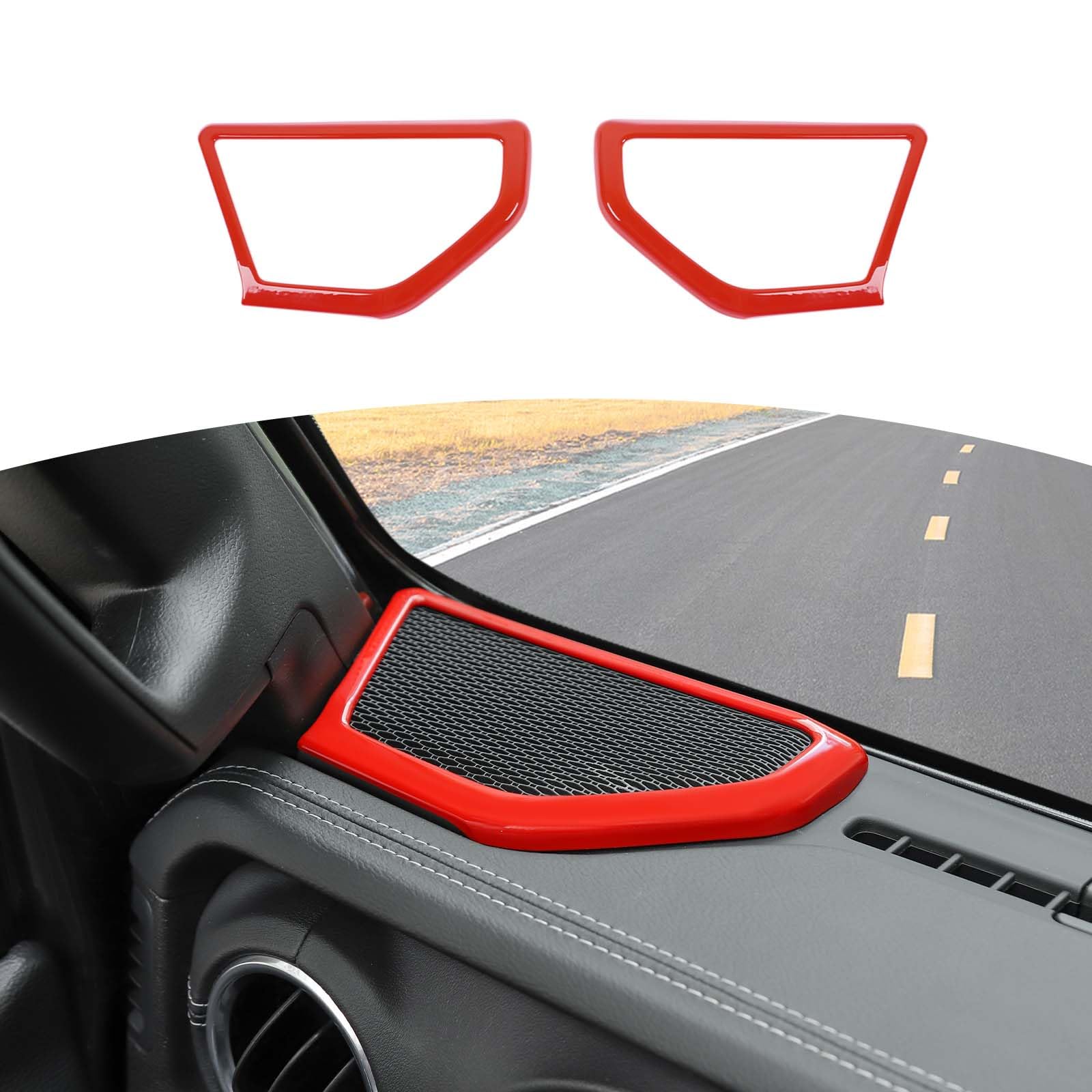 RT-TCZ A Pillar Speaker Frame Trim Cover for Jeep Wrangler JL JLU & Gladiator JT (2018-2024) - Red Interior Accessories (2pcs) - Upgrade Your Ride with Stylish Protection