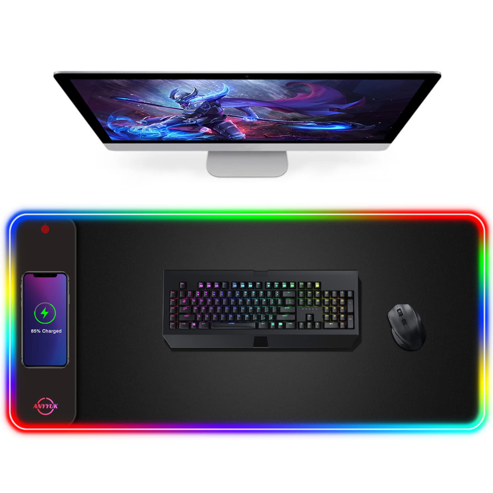RGB Gaming Mouse Pad with 15W Wireless Charger & 10 Light Modes - for PC, Laptop, MacBook