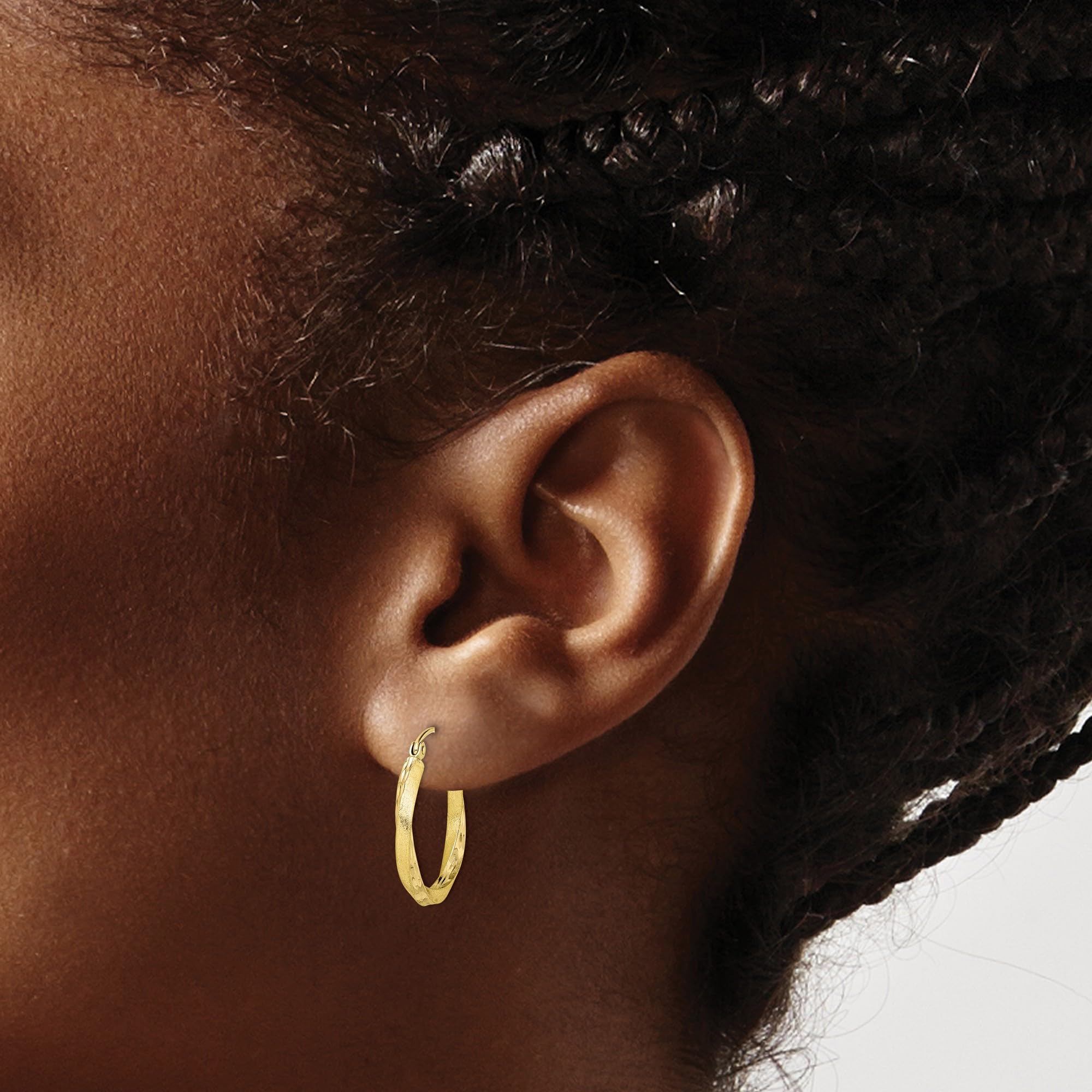 10K Two-Tone Yellow Gold Twisted Round Hoop Earrings 21.2x19.8mm - Elegant Dangle Earrings for Women, Perfect for Parties, Weddings & Everyday Wear