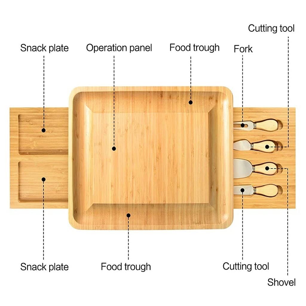 Premium Bamboo Charcuterie Board Set with 4 Stainless Steel Knives - Natural Cheese Serving Platter, Cutting Board & Cheese Tools for Entertaining, Parties & Gifts